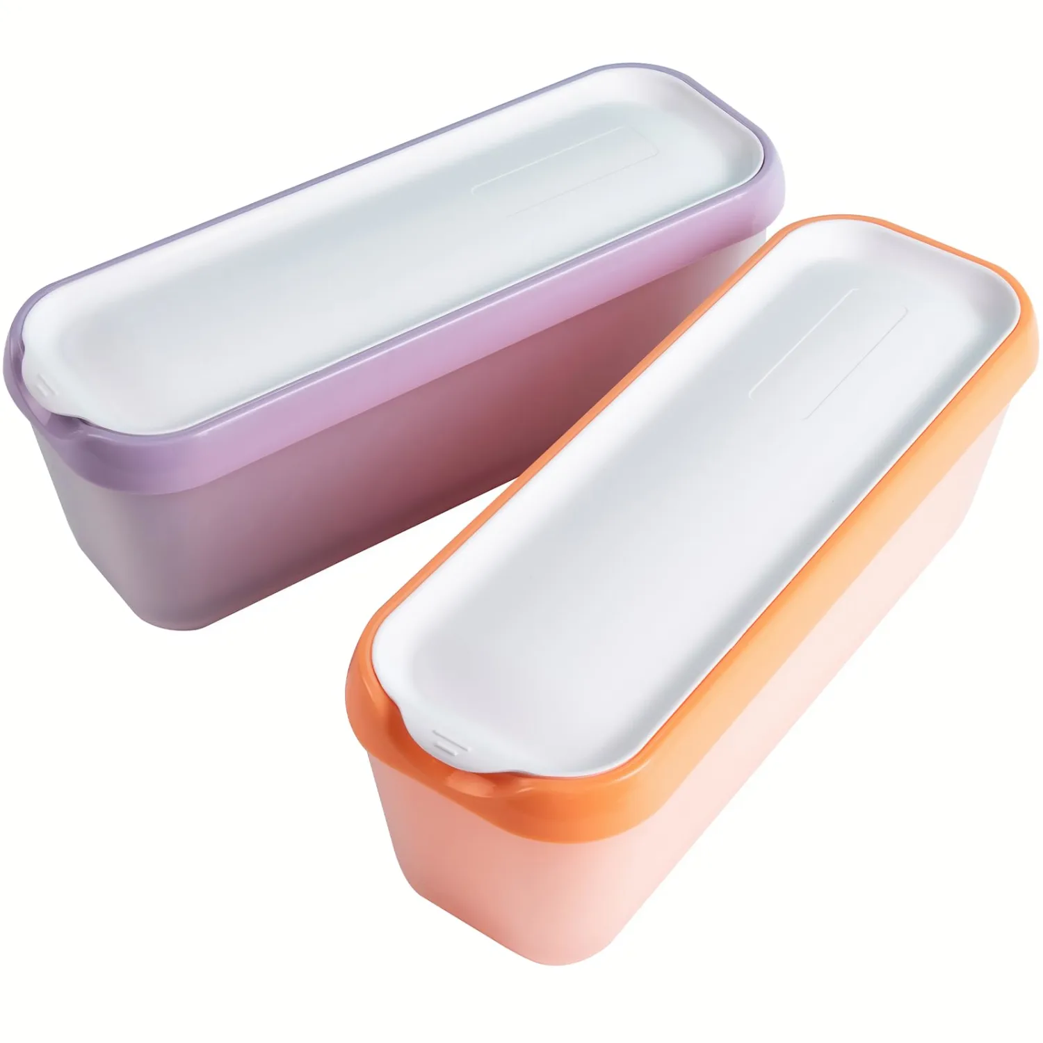 2 Pack Ice Cream Tub Containers (1.6 Quart Each), Reusable Freezer Storage Containers with Lids for Homemade Sorbet, Frozen Yogurt, or Gelato, Orange and Purple