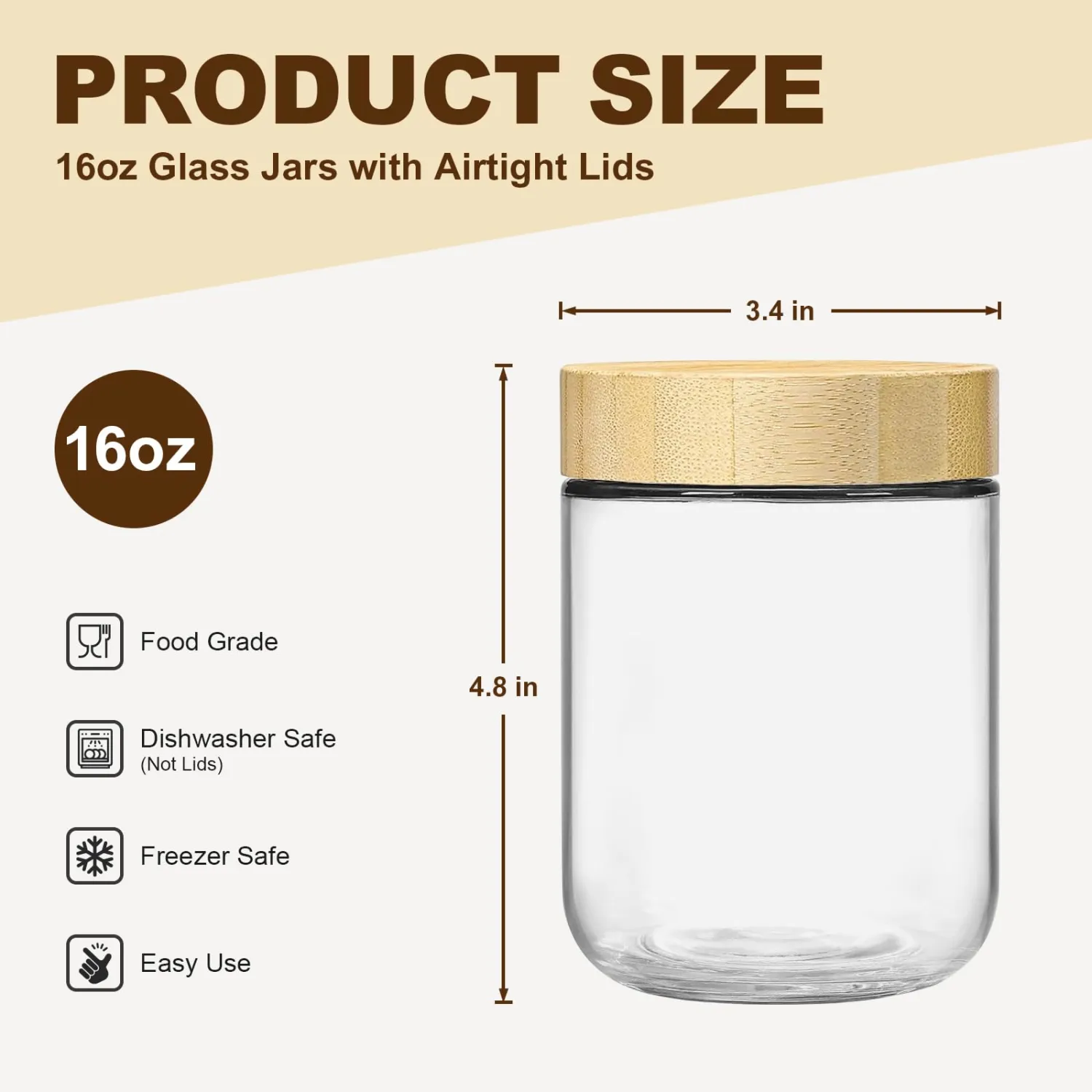 2 Pack 16oz Glass Jars with Bamboo Lids, Overnight Oats Containers with Airtight Lids, Storage Containers Wide Mouth Mason jars for Salad,Yogurt, Sugar, Snacks, Spices