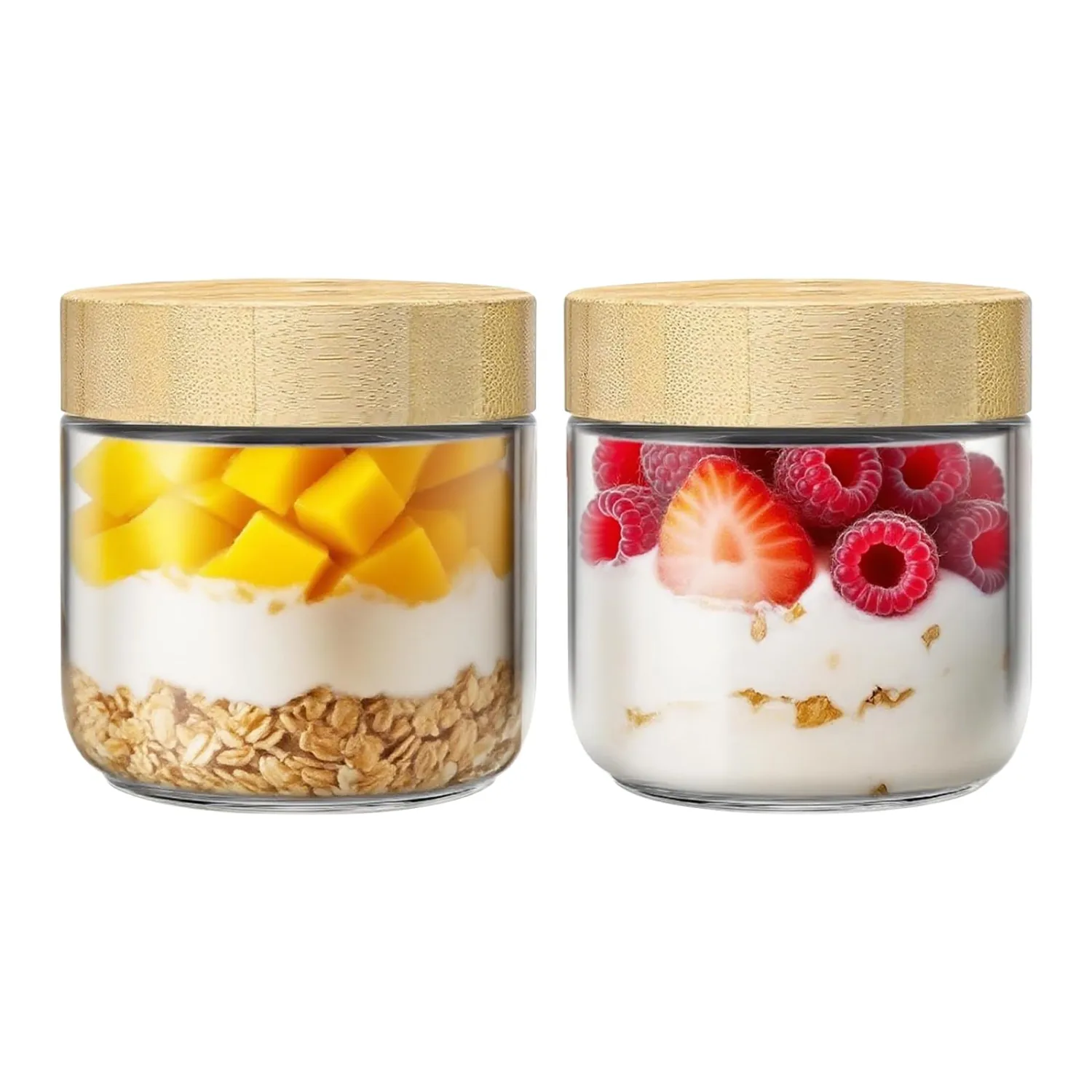 2 Pack 10oz Glass Jars with Bamboo Lids, Overnight Oats Containers with Airtight Lids, Storage Containers Wide Mouth Mason jars for Salad,Yogurt, Sugar, Snacks, Spices