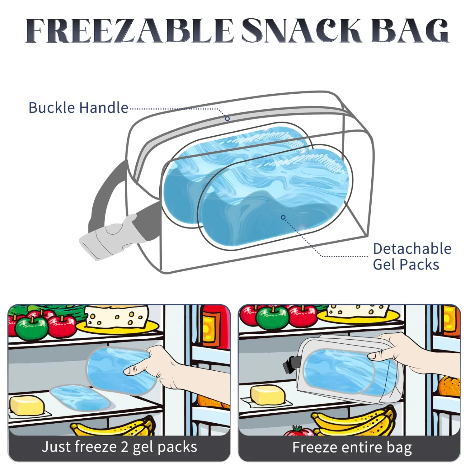 Freezable Lunch Bag,Freezable Snack Bag,Mini Cooler Bag for Travel/Work/School,Small Insulated Bag,Small Cooler Lunch Box with Ice Packs,Insulated Snack Bag,Freezable Snack Box with Handle Buckle