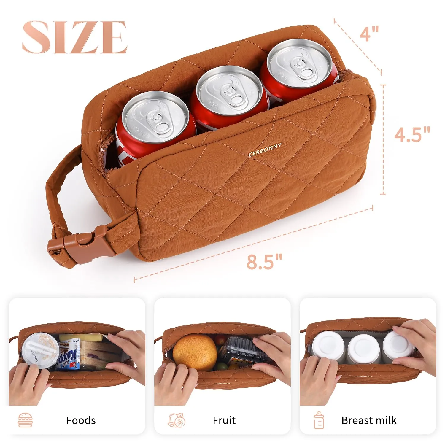 Small Cooler Bag Freezable Lunch Bag for Work School Travel,Small Lunch Bag,insulated snack bag,Mini Cooler,Lunch bag small Fit For Yogurt（Caramel）