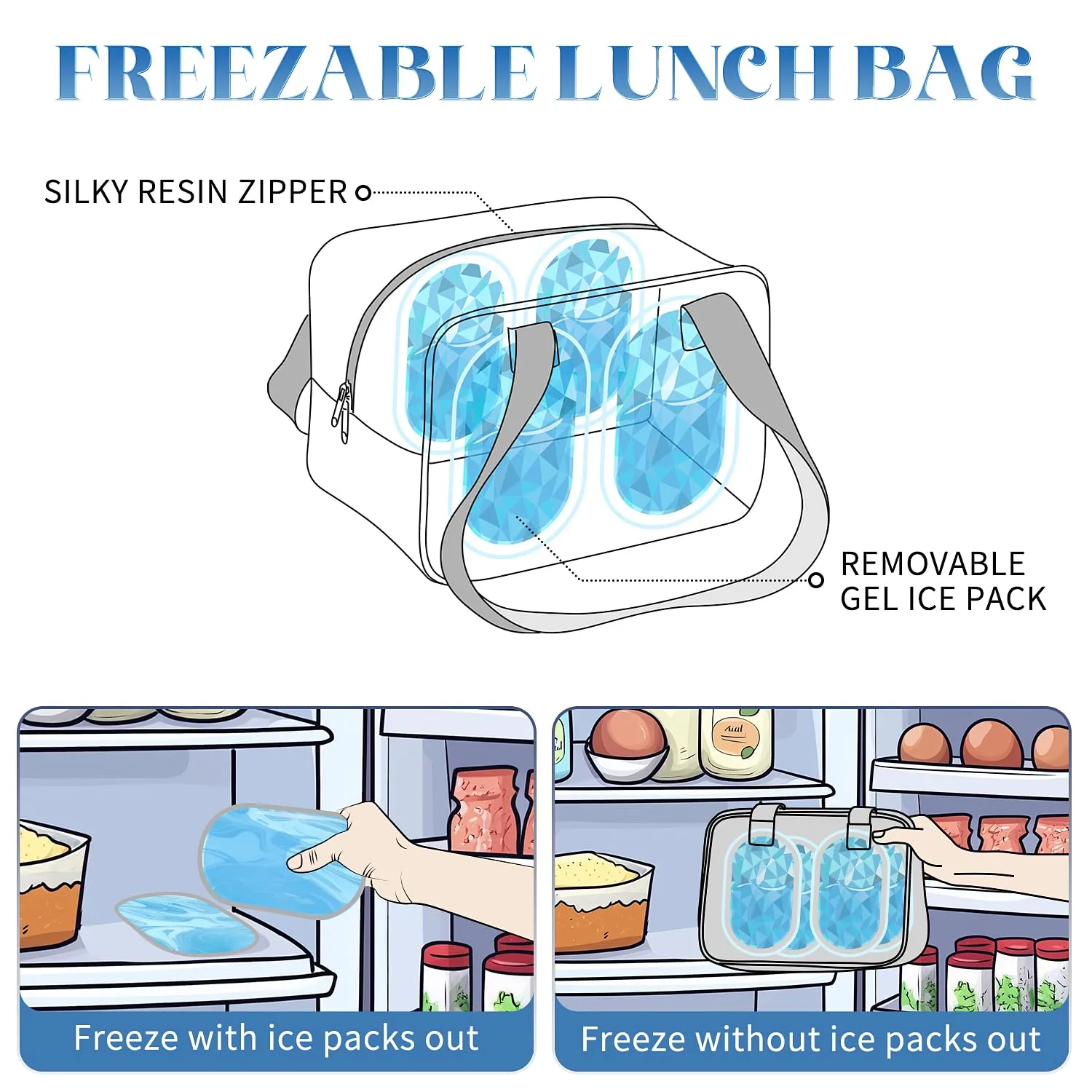 Lunch Bag Women,Freezable Lunch bag,Built-in Ice Pack Small Cooler,Cute Lunch Bags for Women,Waterproof and Durable,Suitable for Work, Picnics, Travel, and Meal Preparation(Light Pink)