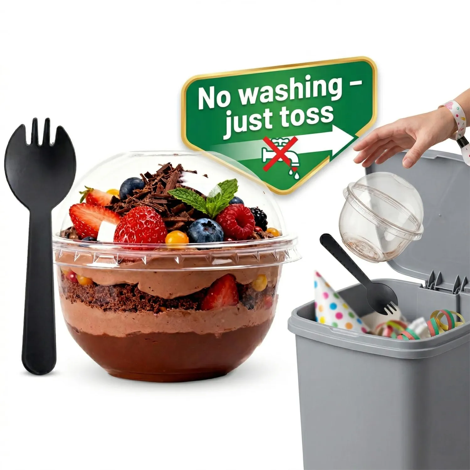 20 Pack Clear Dessert Cups with Lid and Black Sporks- 8oz for Cake,Fruit,Pudding,Yogurt -Plastic Charcuterie Cups for Party Disposable