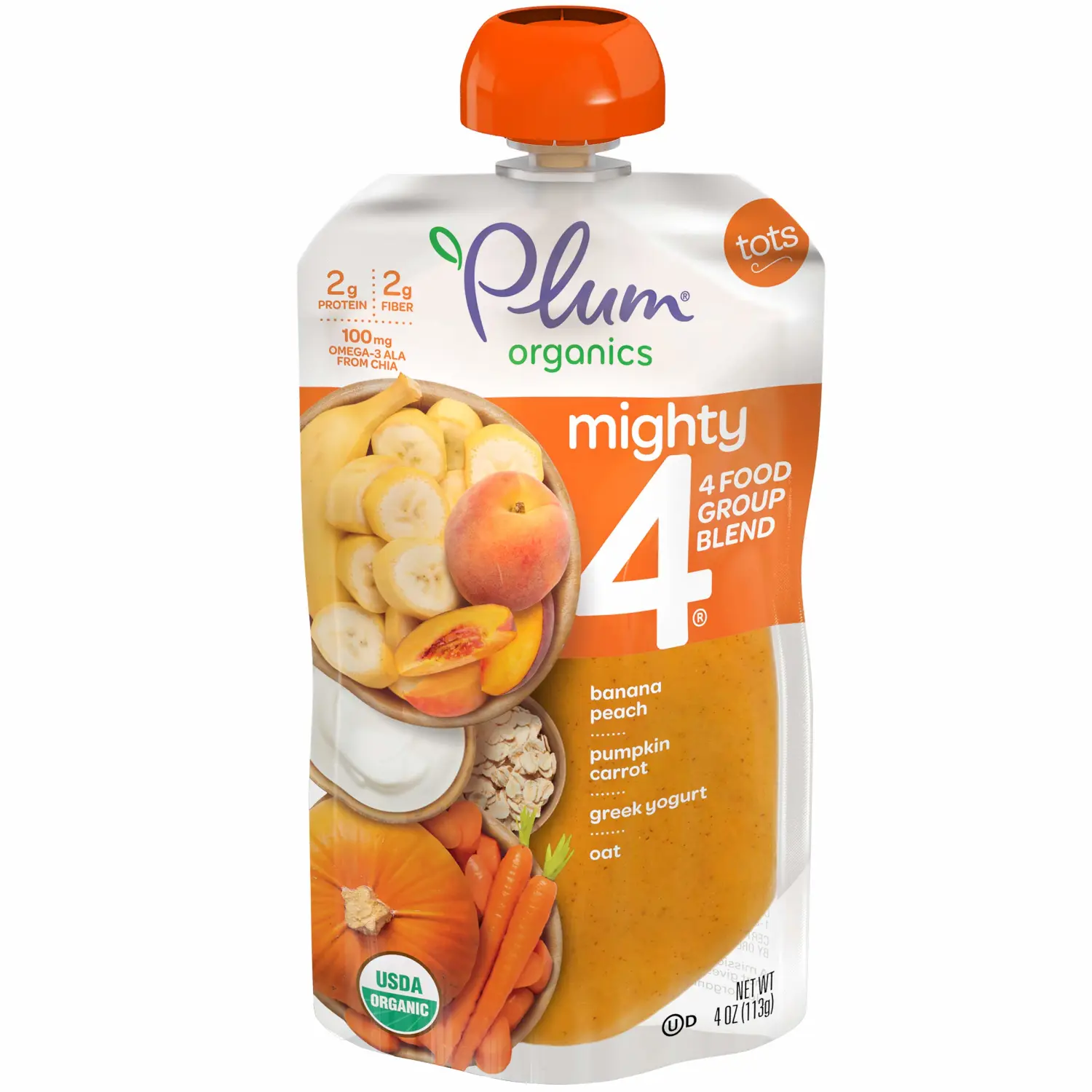 Plum Organics Baby Food Pouch | Mighty 4 | Pumpkin Pomegranate Quinoa Greek Yogurt | 4 Ounce | | Organic Food Squeeze for Babies, Kids, Toddlers
