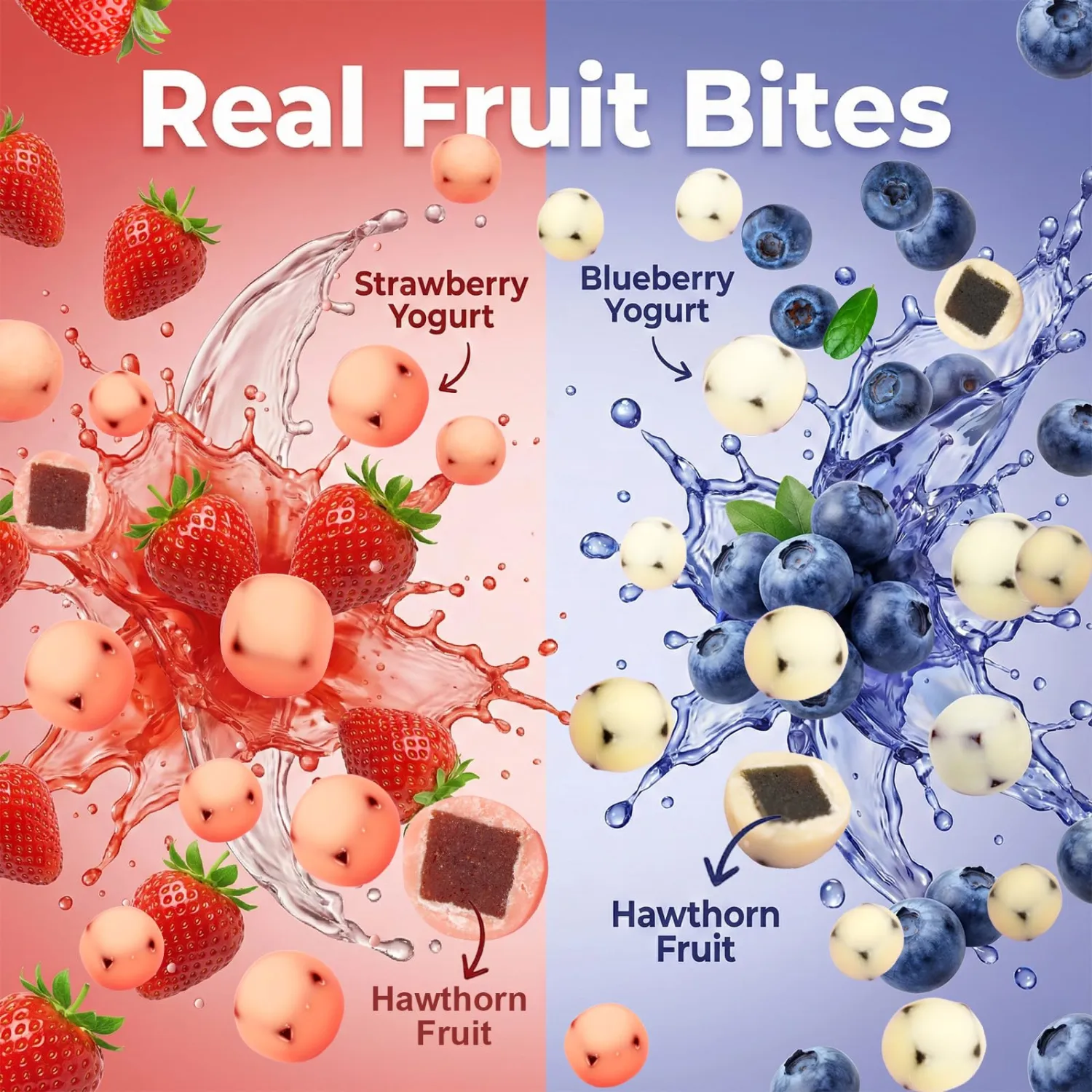 Probiotic Yogurt Coated Fruit Bites 0.7oz / 36 Packs, Strawberry & Blueberry Individually Wrapped Real Fruit Yogurt Snacks Net 25.4oz 360 Counts, On-The-Go Chewy Yoggies Snacks with Dietary Fiber