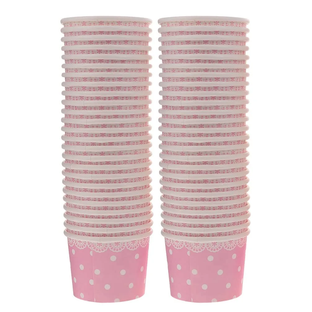 Pink Disposable Dessert Cups 100 Pack 3.9 Inch Paper Ice Cream Bowls for Sundae Pudding Yogurt Party Wedding Camping
