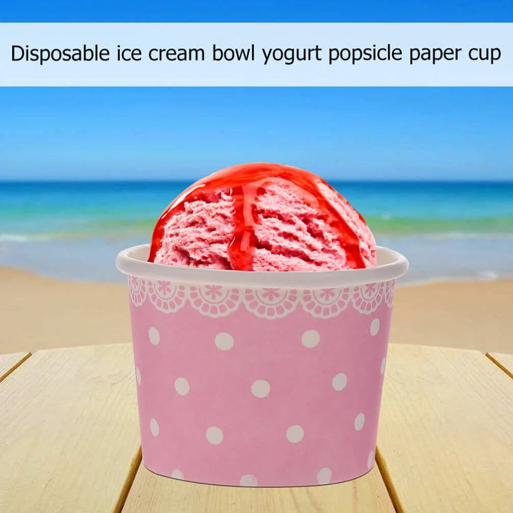 Pink Disposable Dessert Cups 100 Pack 3.9 Inch Paper Ice Cream Bowls for Sundae Pudding Yogurt Party Wedding Camping