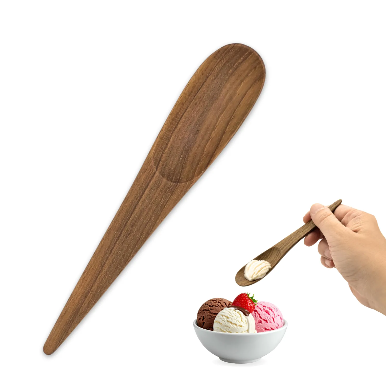 Small Wooden Spoon, 5.3 Inch Handmade Teak Wood Dessert Spoon for Ice Cream, Gelato, Yogurt, Honey, Jam, Tea, Coffee, Spices, Condiments & Gourmet Tasting