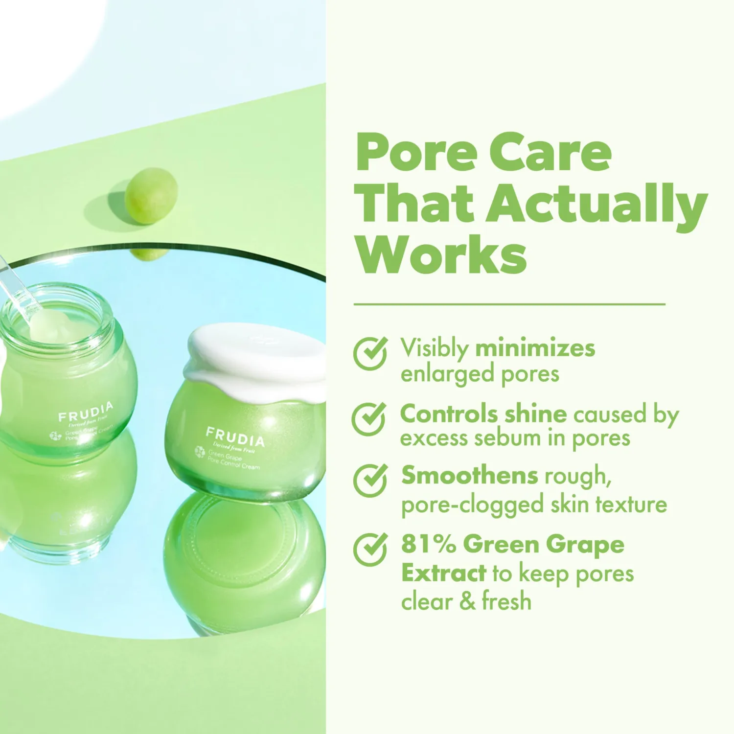 FRUDIA Green Grape Pore Control Face Cream (1.94 oz) – Oil-Control Korean Moisturizer for Face | Pore Refining Face Cream with 81% Green Grape Extract & Tannin Complex | Vegan & Cruelty Free