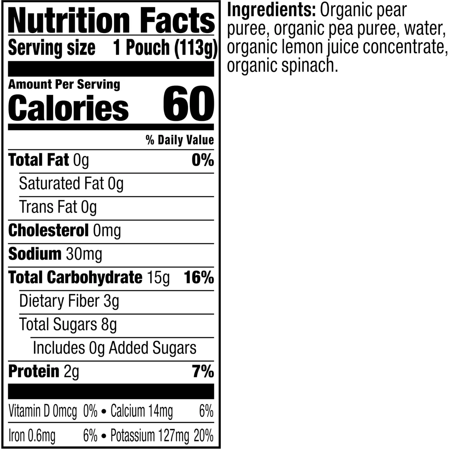 Plum Organics Stage 2 Organic Baby Food - Pear + Pea with Spinach - 4 oz Pouch (Pack of 18) - Organic Fruit and Vegetable Baby Food Pouch