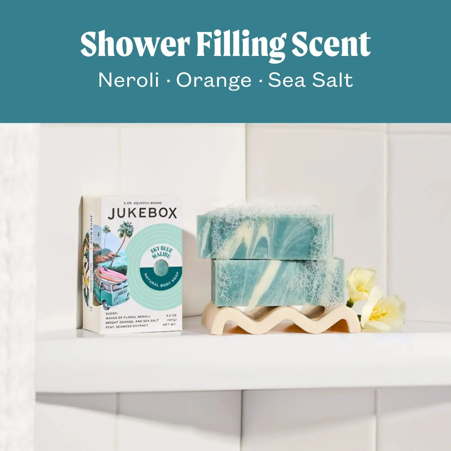 JUKEBOX Soap, Sky Blue Malibu, Natural Bar Soap for Women, Cold Process, Bath Soap with No Harmful Ingredients, Created for All Skin Types, Neroli, Orange, Sea Salt-a Dr. Squatch Brand-4.5oz, 5 Pack