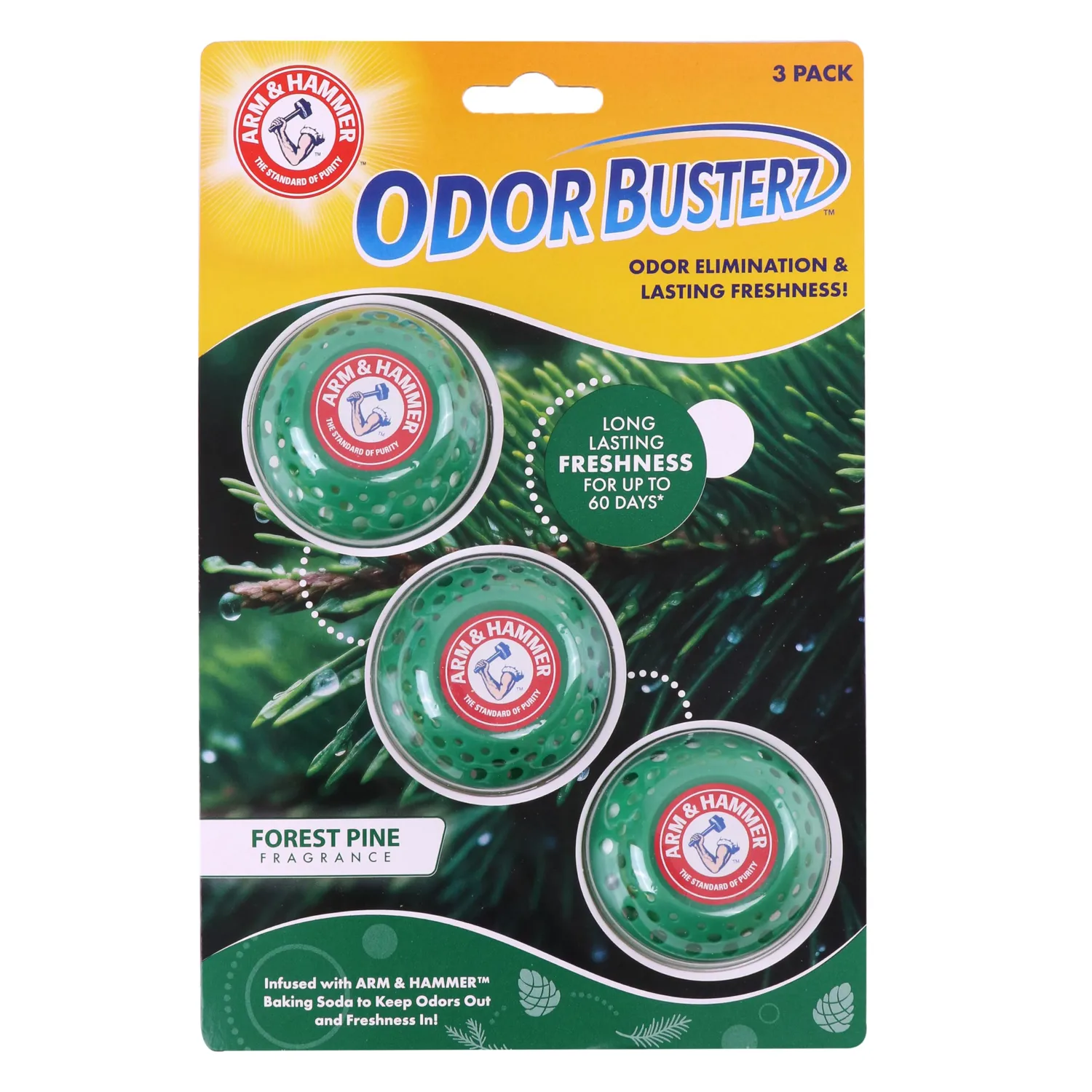 Arm & Hammer OdorBusterz® Odor Eliminator Balls, Forest Pine, 3 Count – Baking Soda Odor Control for Closets, Drawers, Hampers & Small Spaces