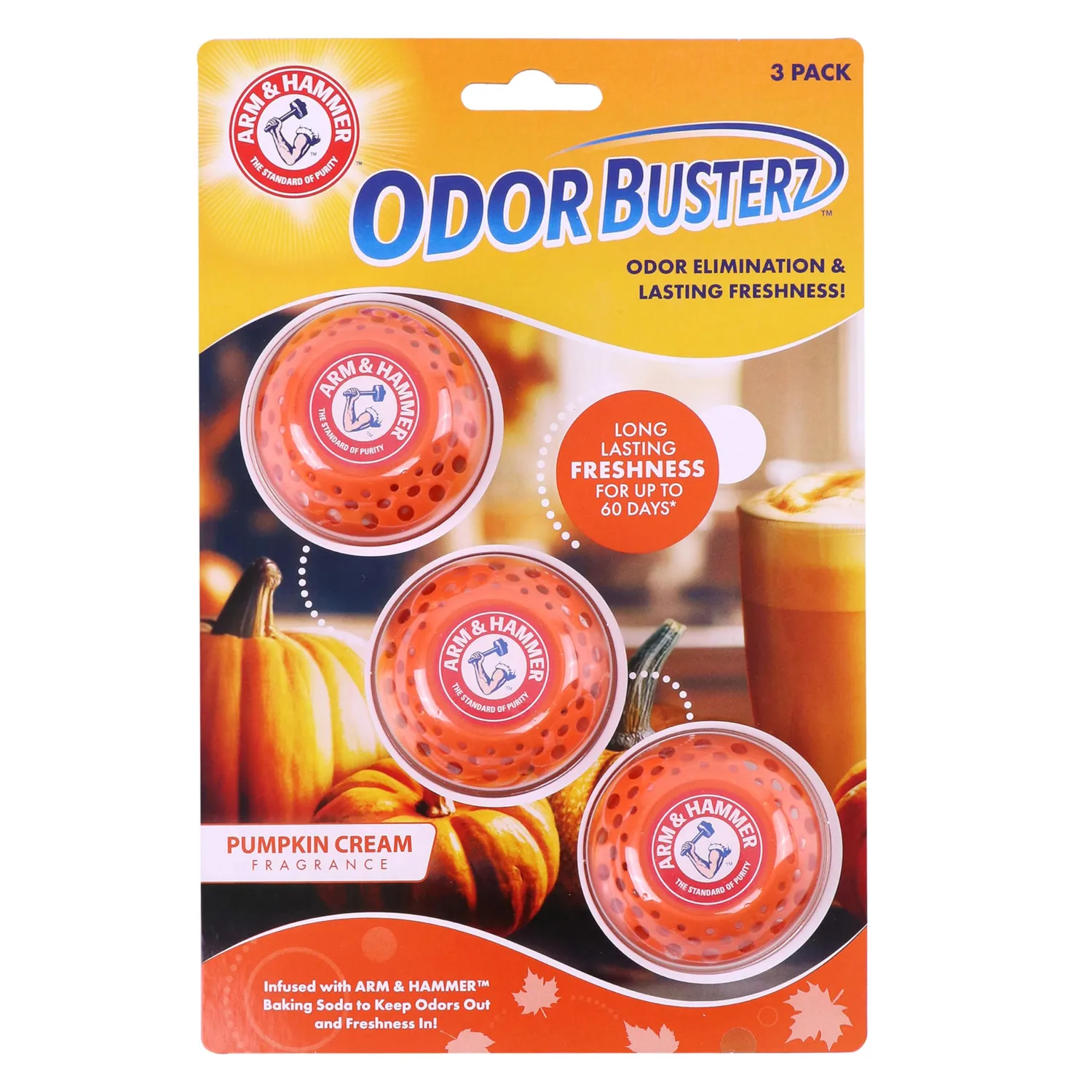 Arm & Hammer OdorBusterz® Odor Eliminator Balls, Pumpkin Cream, 3 Count – Baking Soda Odor Control for Closets, Drawers, Hampers & Small Spaces