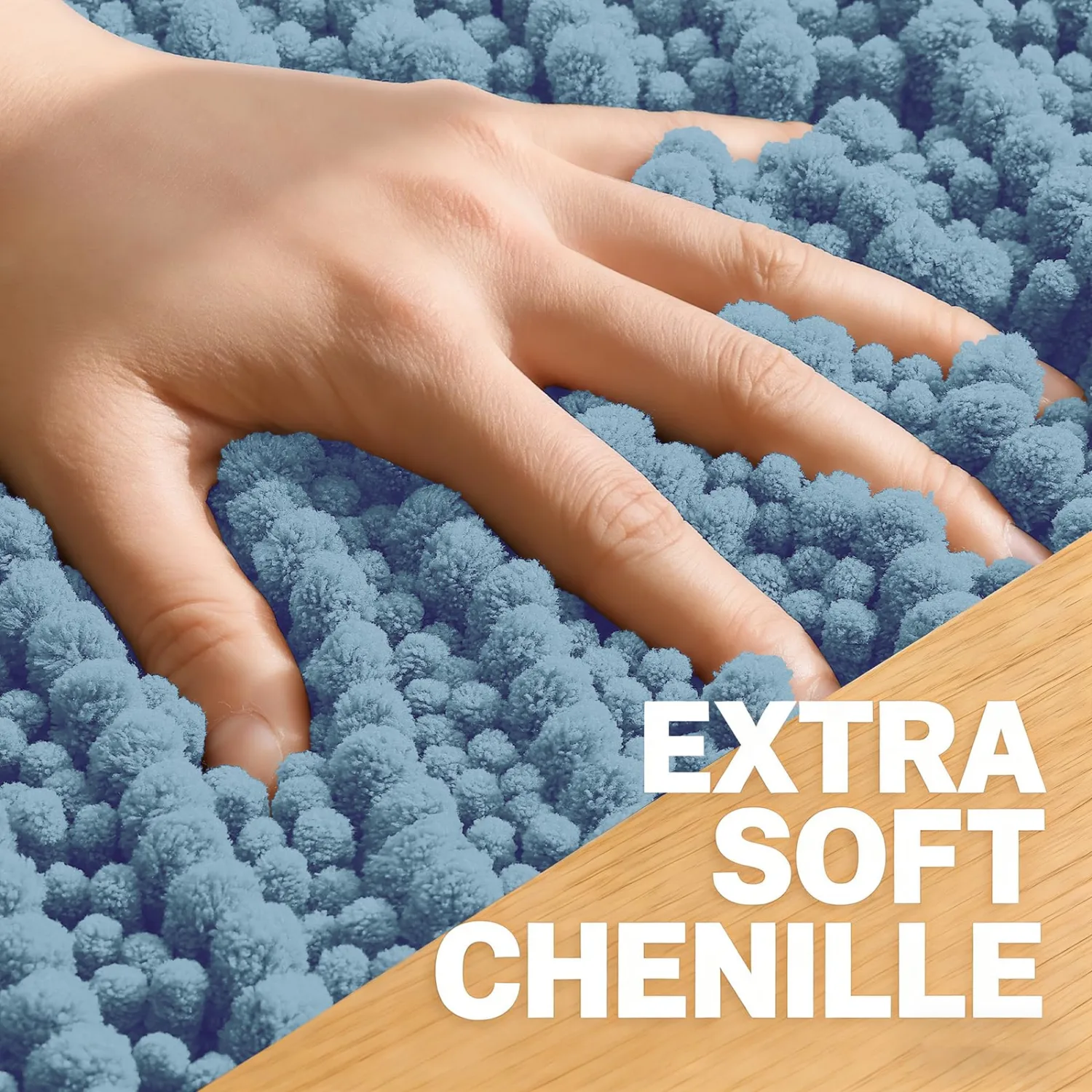 OLANLY Toilet Rugs U Shaped 24x20, Thick Soft and Absorbent Chenille Contour Bath Mat, Non-Slip Rubber Backing, Machine Washable Quick Dry Toilet Mat, Home Decor Accessories, Airy Blue