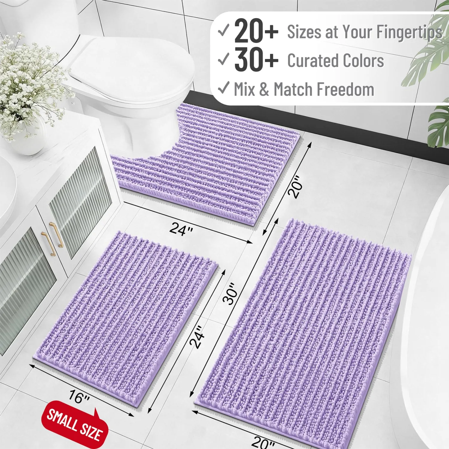 OLANLY Long Bathroom Rugs Runner 47x17, Thick Soft and Absorbent Chenille Bath Mat, Non-Slip, Machine Washable Quick Dry Bath Rugs for Tub Shower Floor, Home Decor Accessories, Lavender