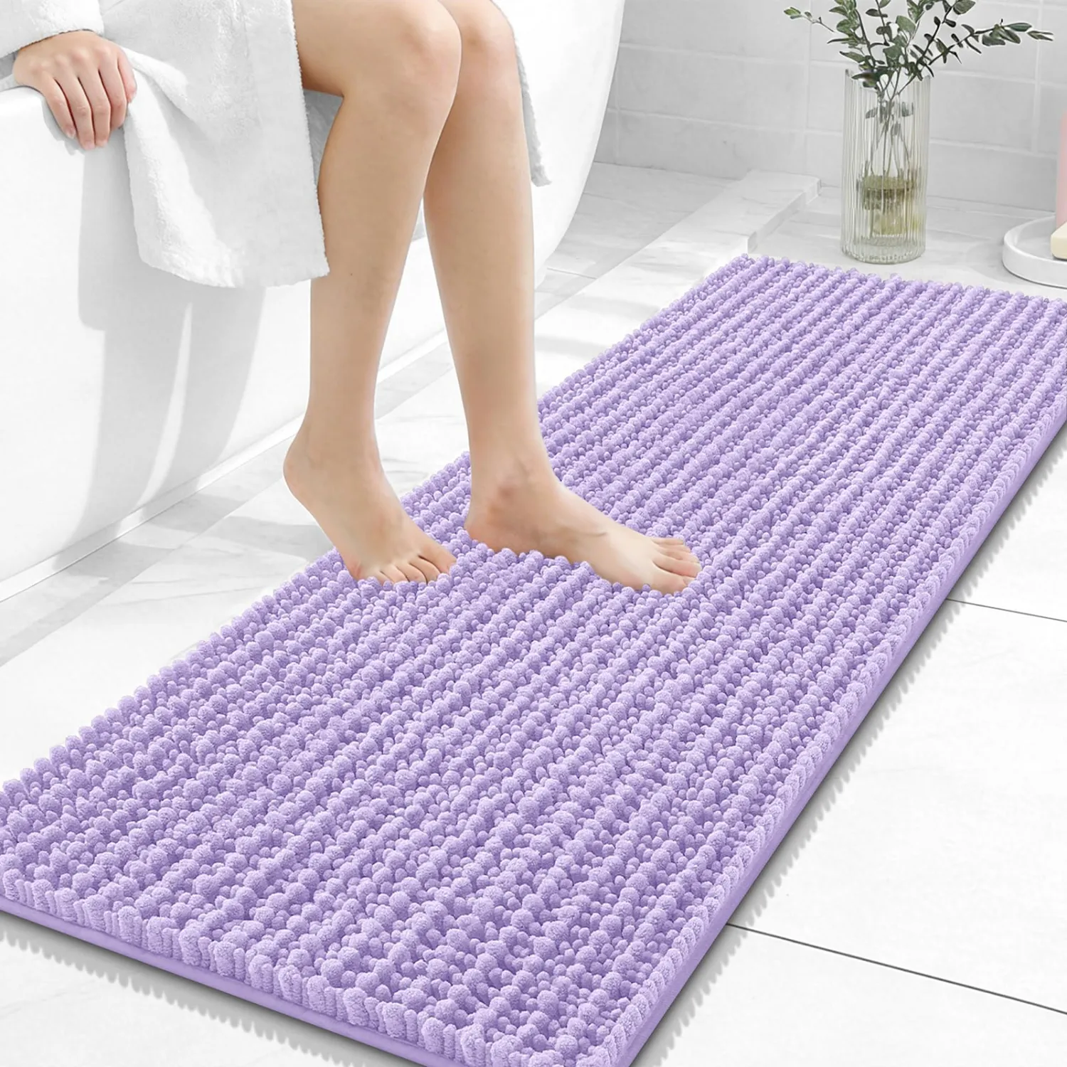 OLANLY Long Bathroom Rugs Runner 47x17, Thick Soft and Absorbent Chenille Bath Mat, Non-Slip, Machine Washable Quick Dry Bath Rugs for Tub Shower Floor, Home Decor Accessories, Lavender