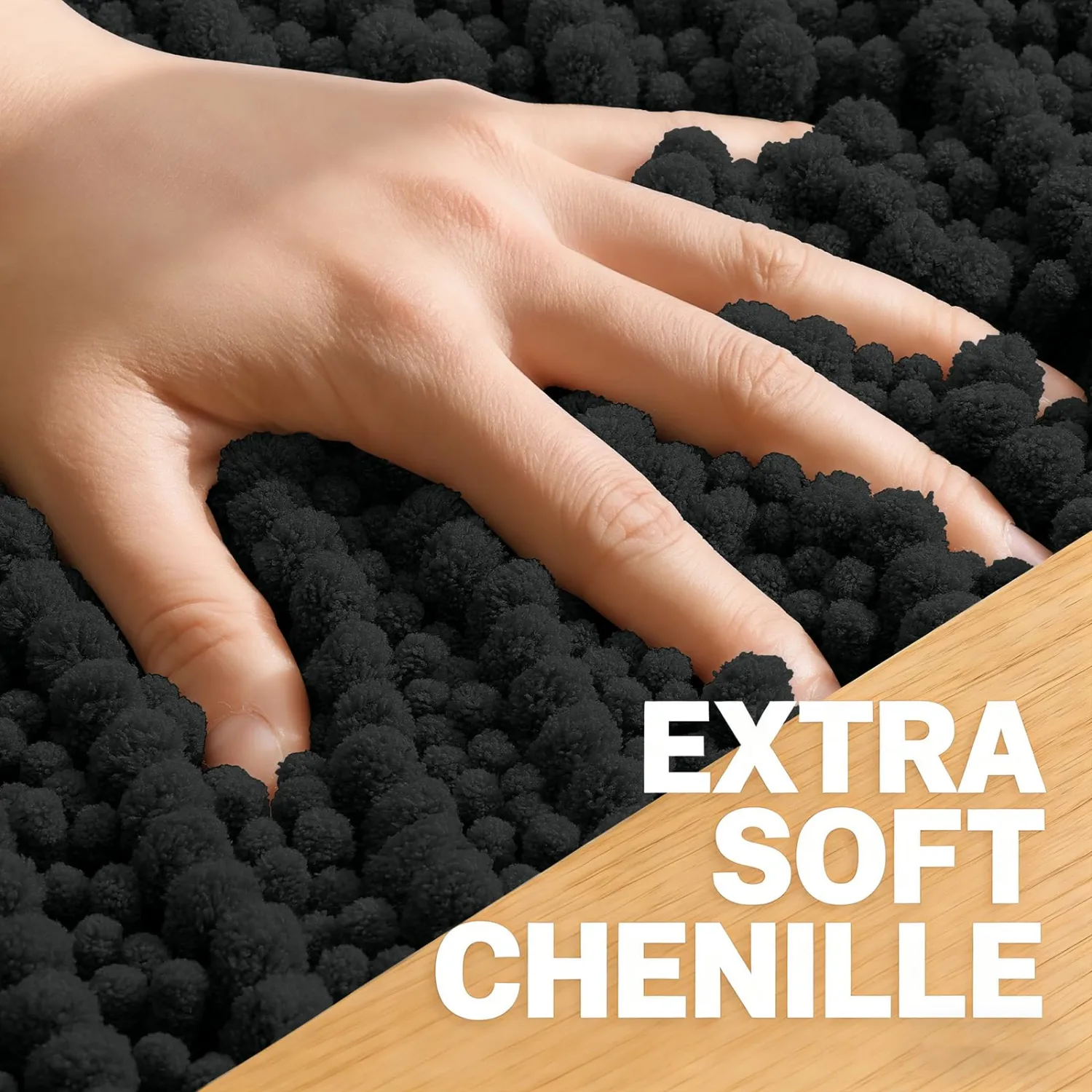 OLANLY Bathroom Rug Mat 30x20, Thick Soft and Absorbent Chenille Bath Mat, Non-Slip Rubber Backing, Machine Washable Quick Dry Bath Rugs for Tub Shower Floor, Home Decor Accessories, Black