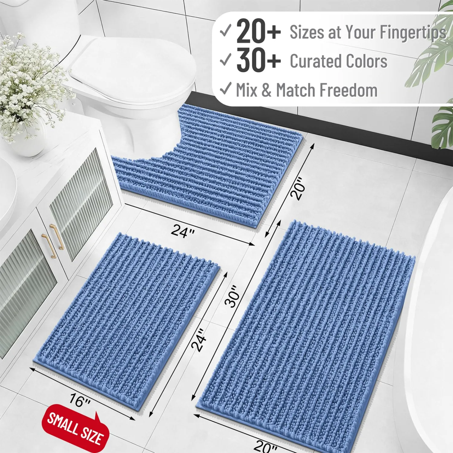 OLANLY Long Bathroom Rugs Runner 47x17, Thick Soft and Absorbent Chenille Bath Mat, Non-Slip, Machine Washable Quick Dry Bath Rugs for Tub Shower Floor, Home Decor Accessories, Cornflower Blue