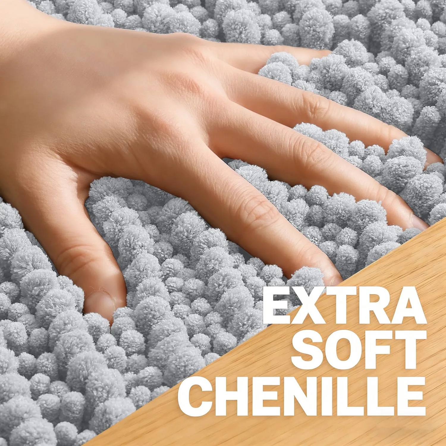 OLANLY Bathroom Rug Mat 34x21, Thick Soft and Absorbent Chenille Bath Mat, Non-Slip Rubber Backing, Machine Washable Quick Dry Bath Rugs for Tub Shower Floor, Home Decor Accessories, Light Grey