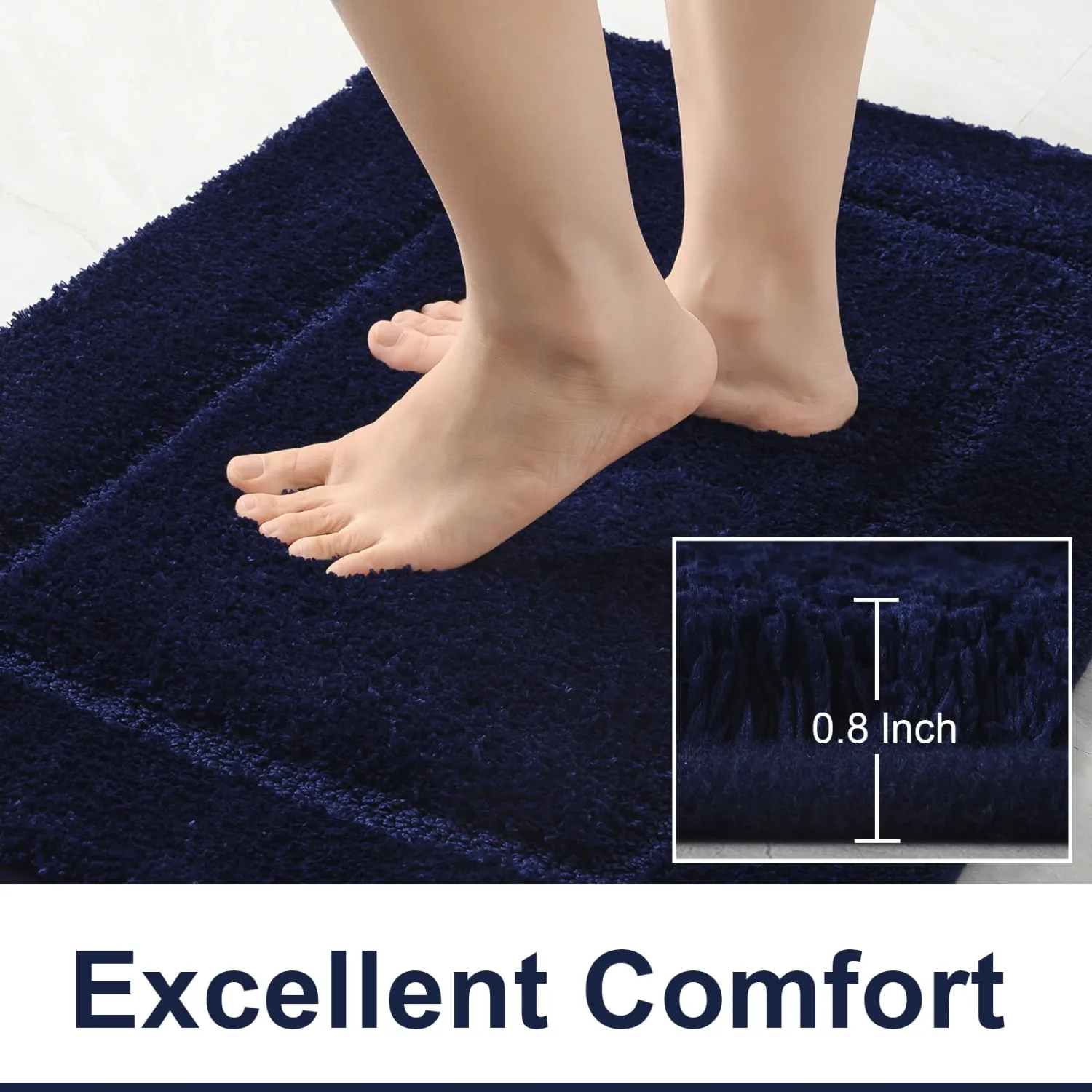 LOCHAS Bathroom Rug Set, Bath Rugs Sets 3 Piece Non Slip Backing, Washable Absorbent Microfiber Bath Mat Set, Soft Cozy Bathroom Mat for Shower Sink Toilet, Navy Blue
