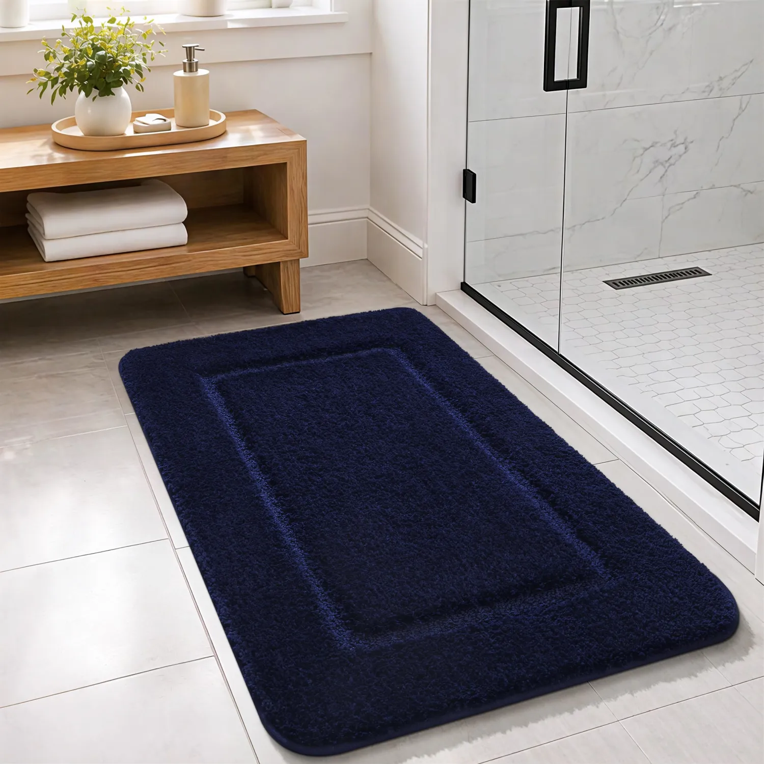 LOCHAS Bathroom Rug Set, Bath Rugs Sets 3 Piece Non Slip Backing, Washable Absorbent Microfiber Bath Mat Set, Soft Cozy Bathroom Mat for Shower Sink Toilet, Navy Blue