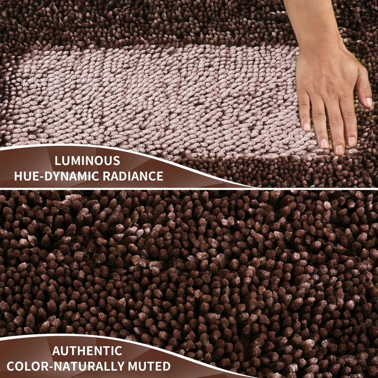 Yimobra Chenille Bathroom Rugs Non Slip, Extra Thick Soft Absorbent Bath Rug, Machine Washable Quick Dry Bath Mat for Bathroom Floor, Tub and Shower, Home Decor Accessories, 24x17, Brown