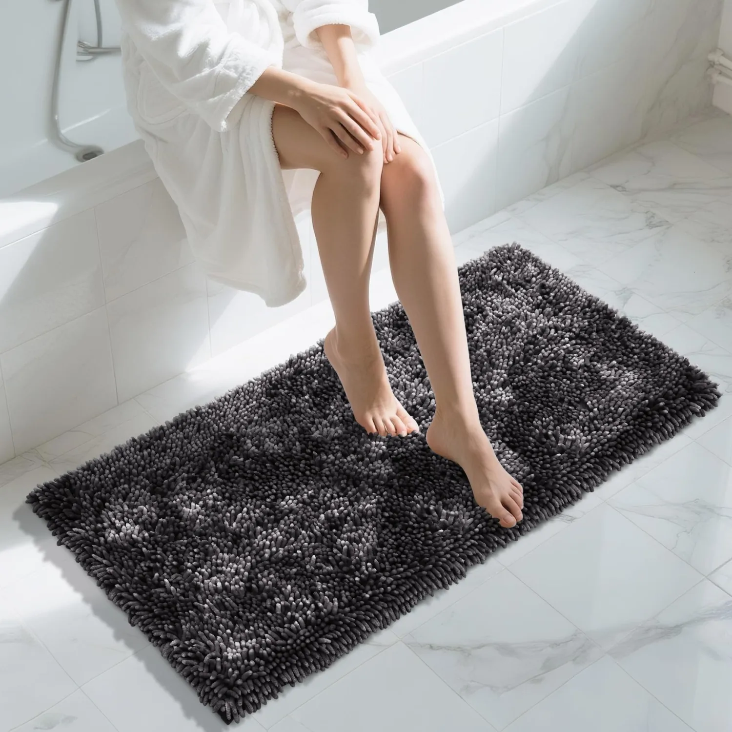 Yimobra Large Bathroom Rug Non Slip 36x24 Inch, Extra Thick Soft Absorbent Chenille Bath Mat, Machine Washable Quick Dry Bath Rugs for Bathroom Floor, Tub and Shower, Home Decor Accessories, Dark Grey