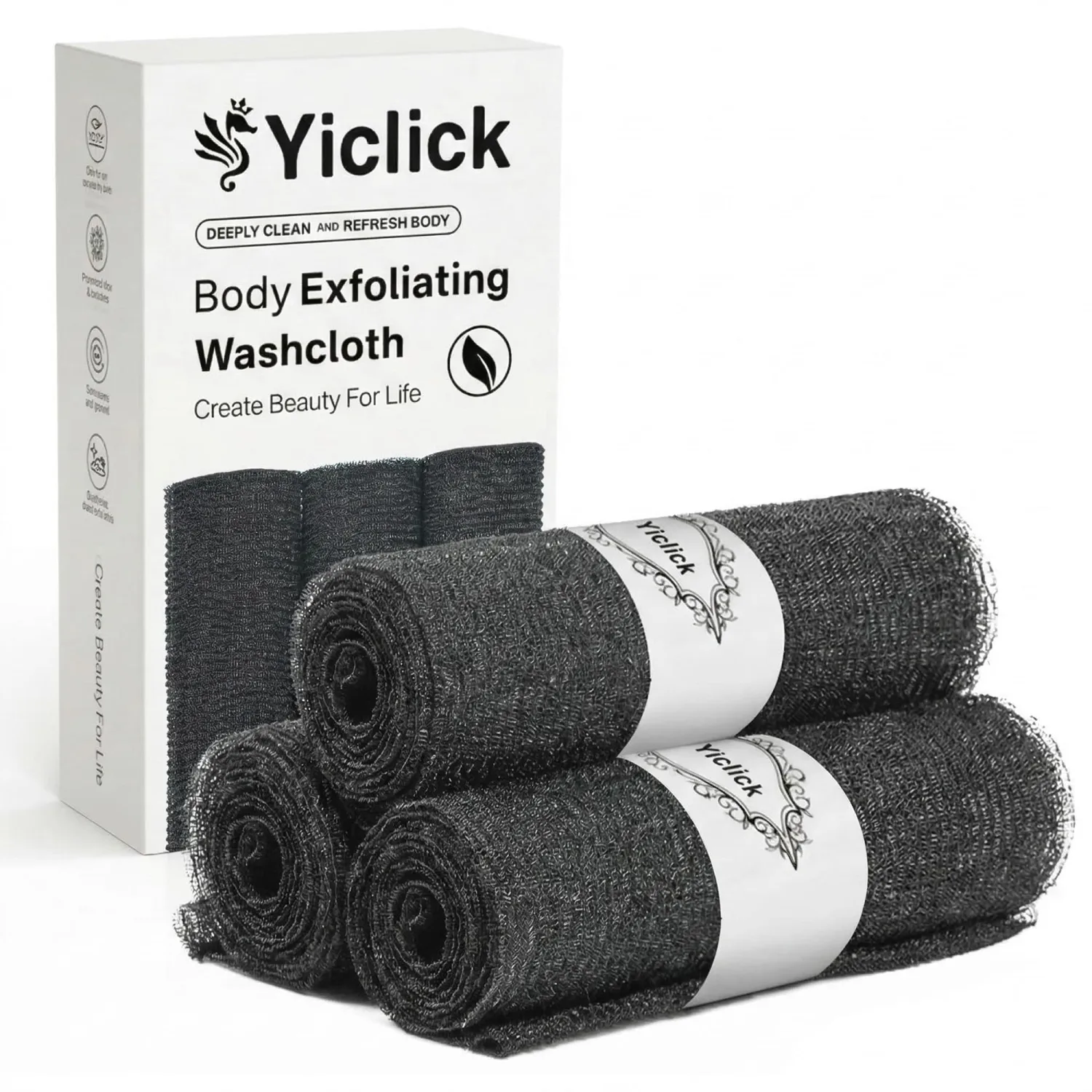 Yiclick Exfoliating Washcloth Towel- Exfoliating Body Scrubber Exfoliator, Back Scrubber for Shower Bath, Exfoliate Rags Wash Cloths, Loofah Lufa Sponge, Body Scrub & Exfoliation Women Men