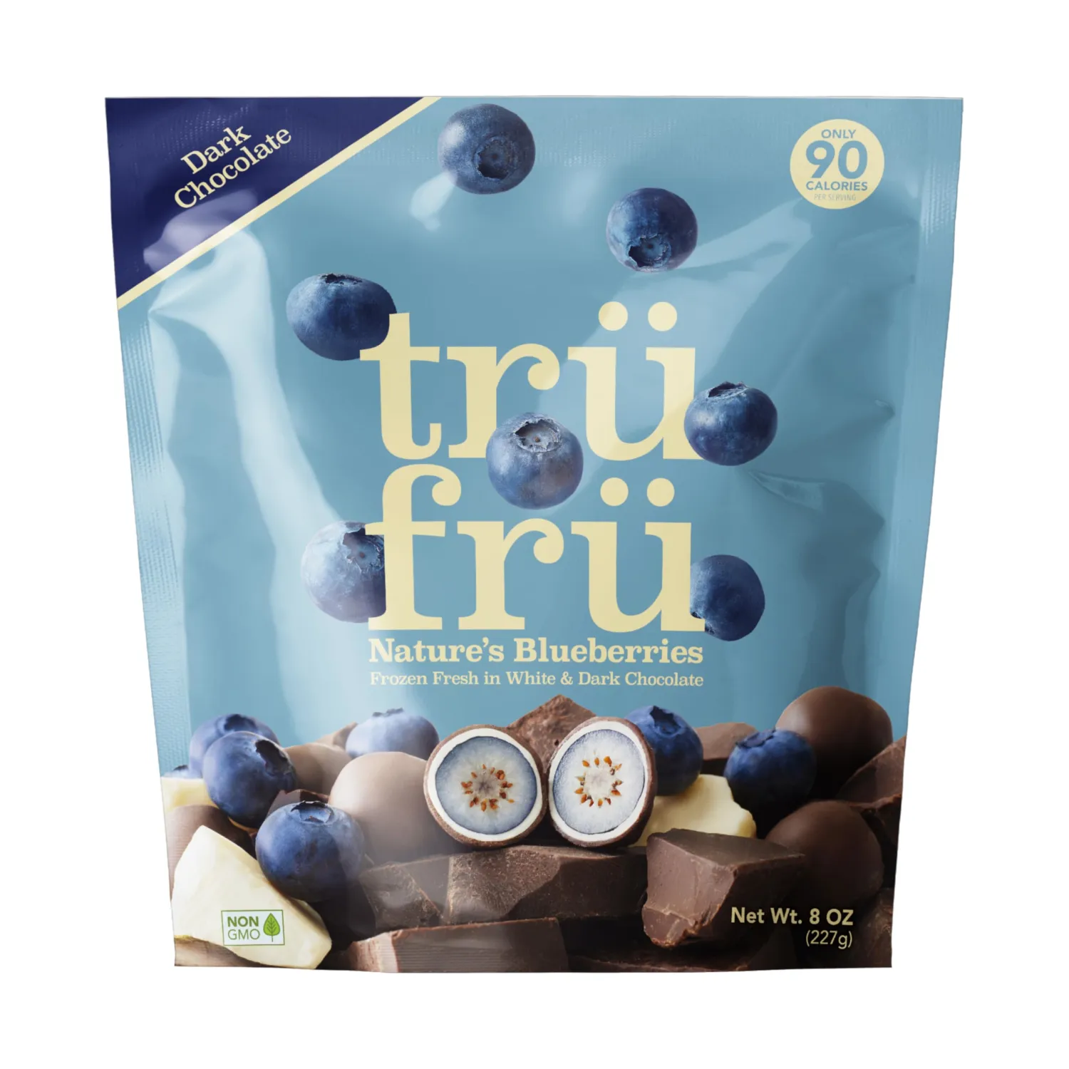 Tru Fru, Frozen, Blueberries In White And Dark Chocolate, 8 Ounce