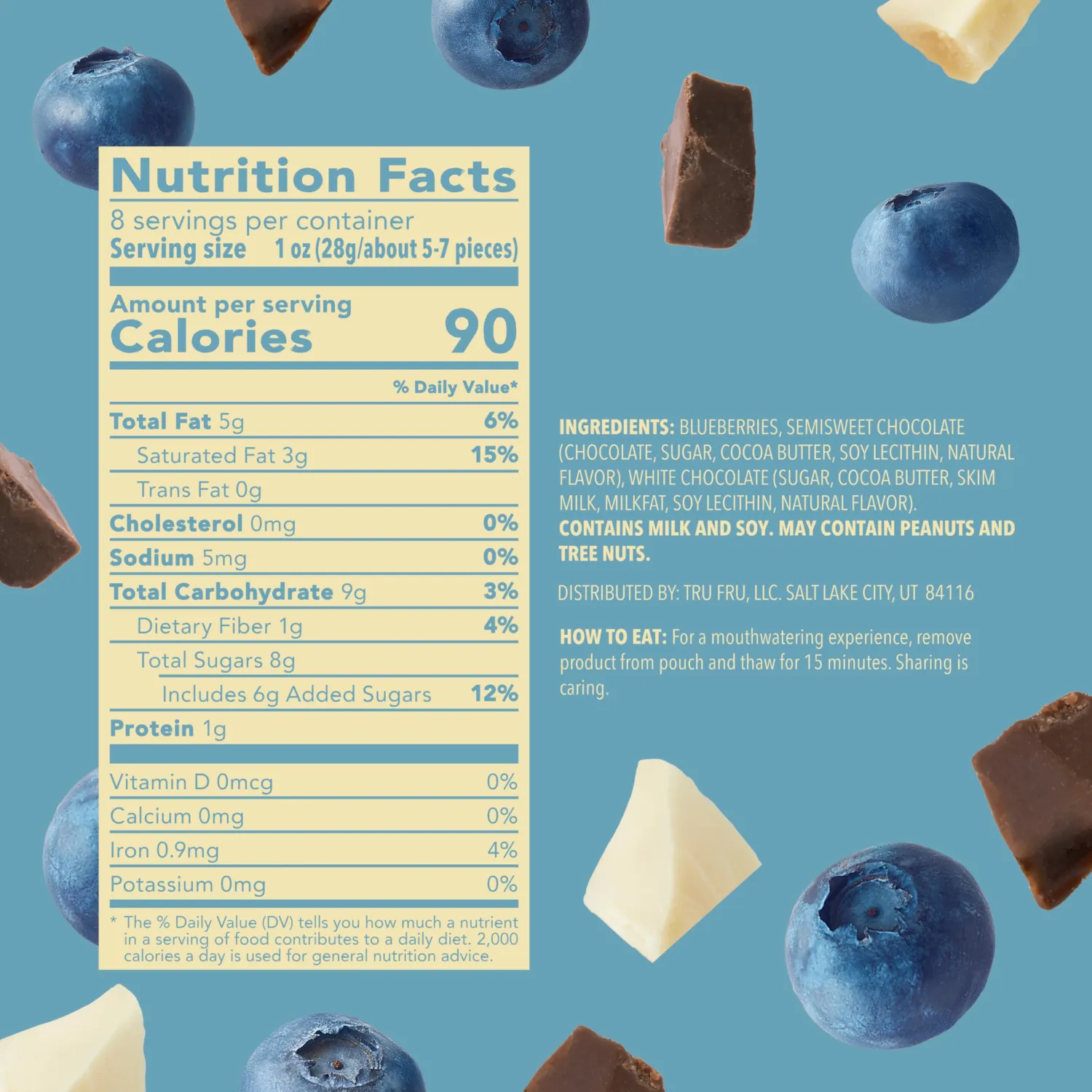Tru Fru, Frozen, Blueberries In White And Dark Chocolate, 8 Ounce