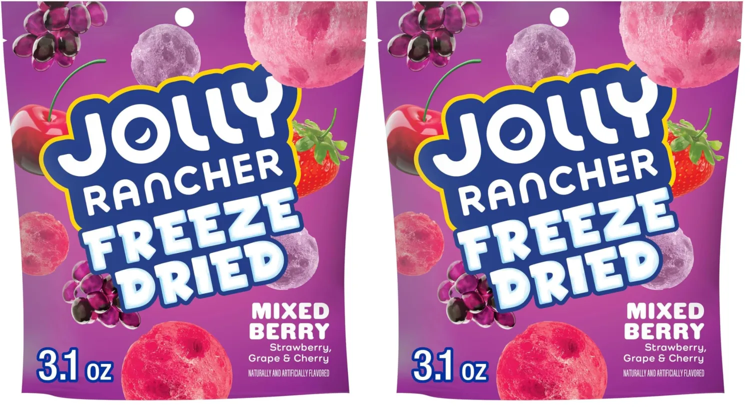 JOLLY RANCHER Freeze Dried Mixed Berry Flavored Candy Bag, 3.1 oz (Pack of 2)