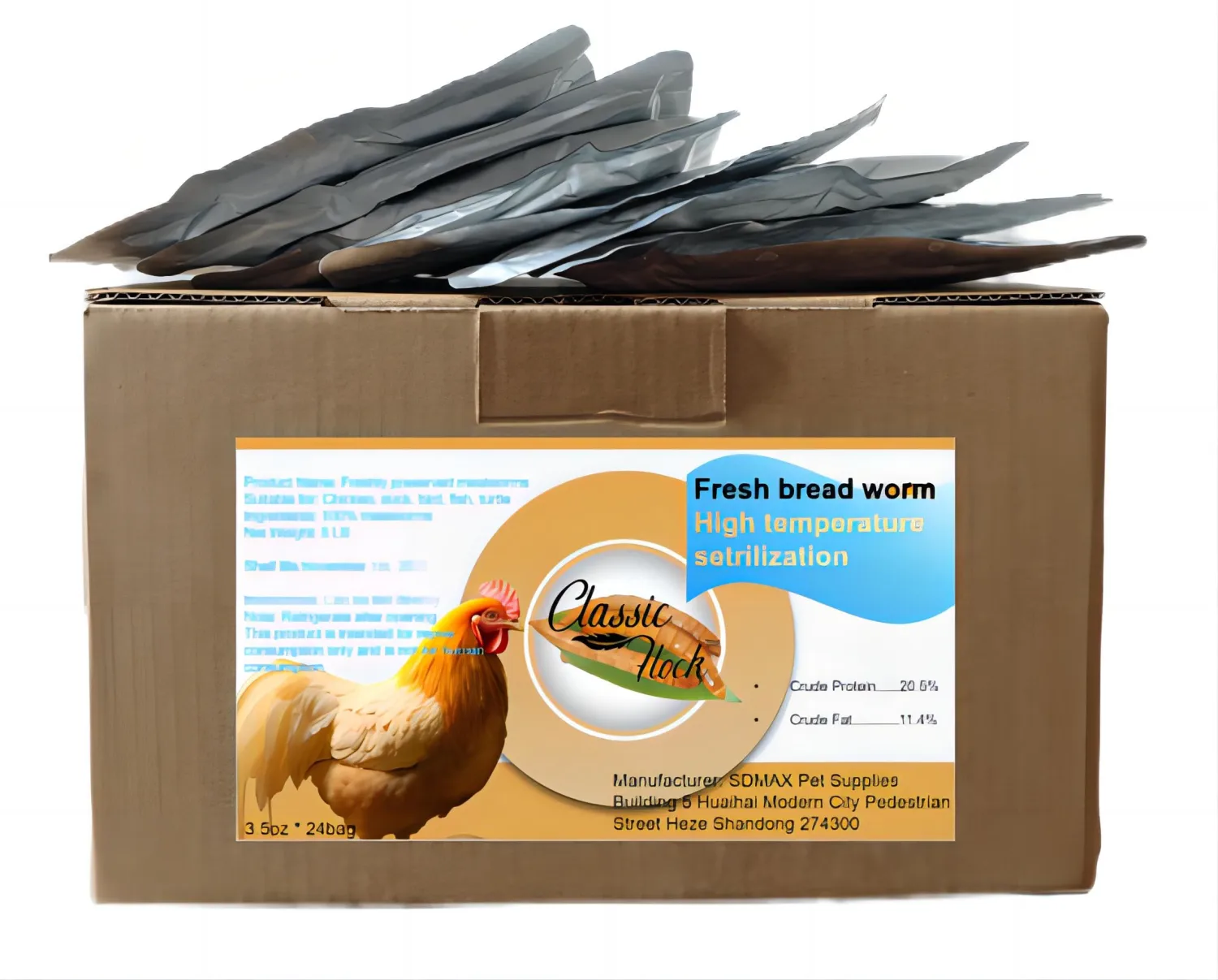 Classic Flock 5 LB mealworms - This is Freshly Cooked Worms at high temperatures. There are 24 Bags of Fresh-Keeping Worms. Please Note that This is a Boiled Worm