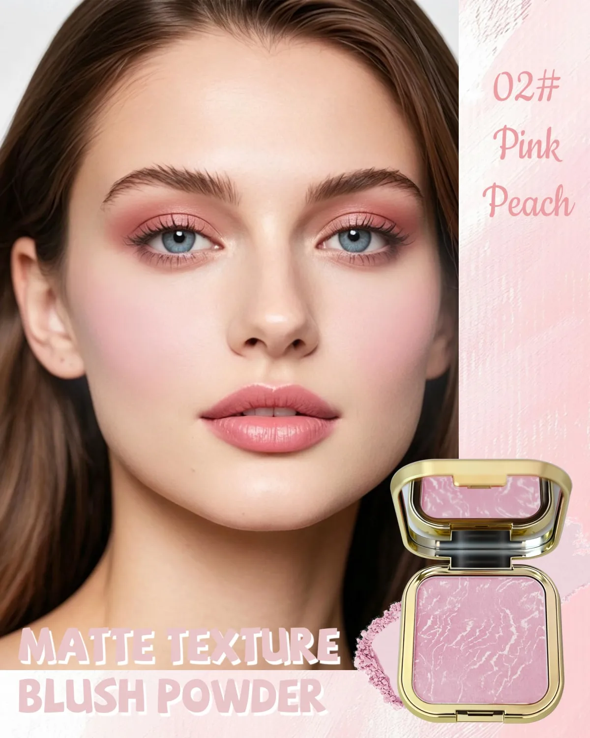 Baked Blush, Peach Pink Marbleized Blusher for Cheeks, Matte Smooth Face Blush Powder with Mirror & Brush,Lightweight Blendable Long-Lasting Mother's Day Facial Makeup Product Gift for Women Girl-02
