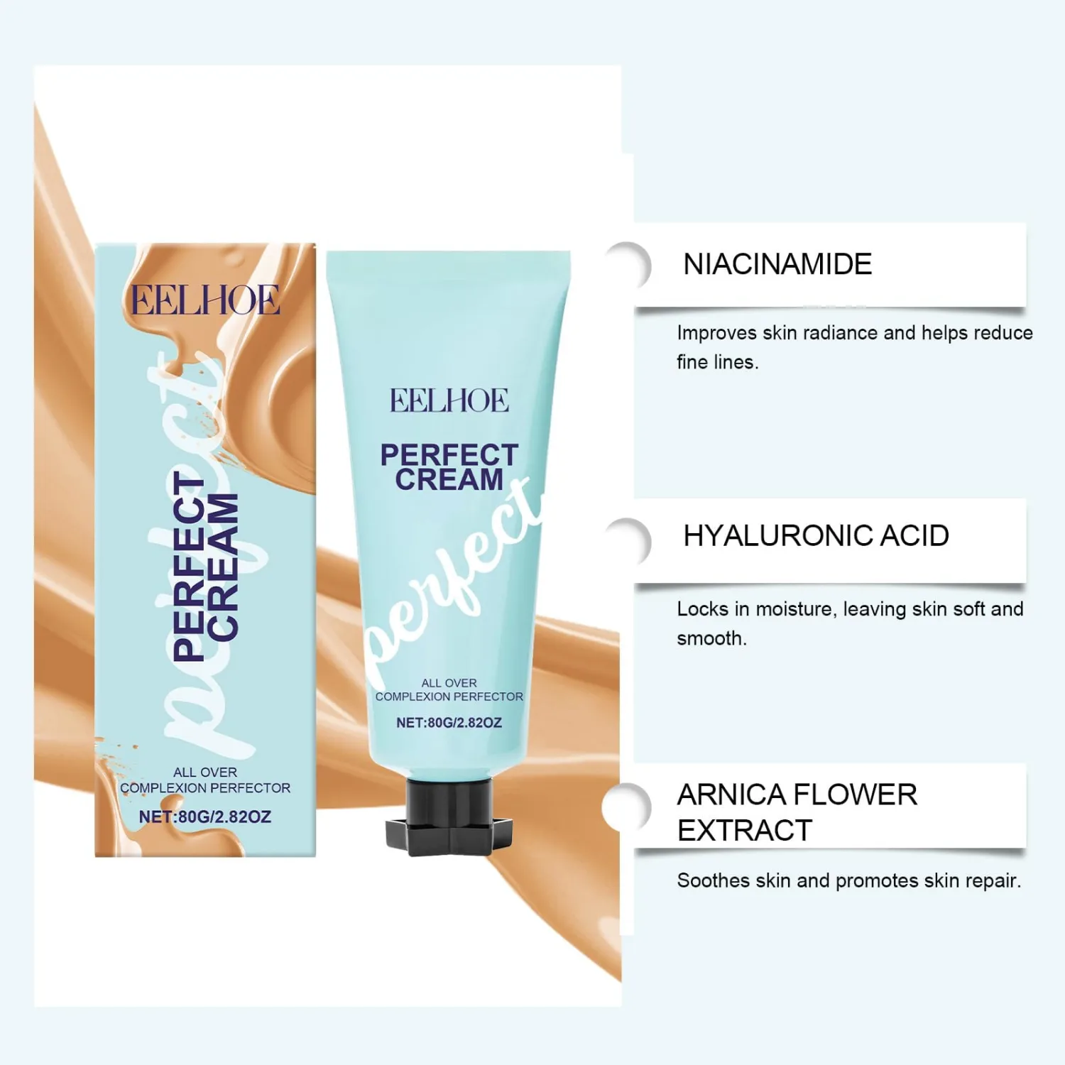 Perfect Cream All-Over Complexion Perfector – Long Lasting CC Cream Foundation Waterproof, Transfer-Resistant Skin Tint with Hydrating Shimmery Glow for Face & Body