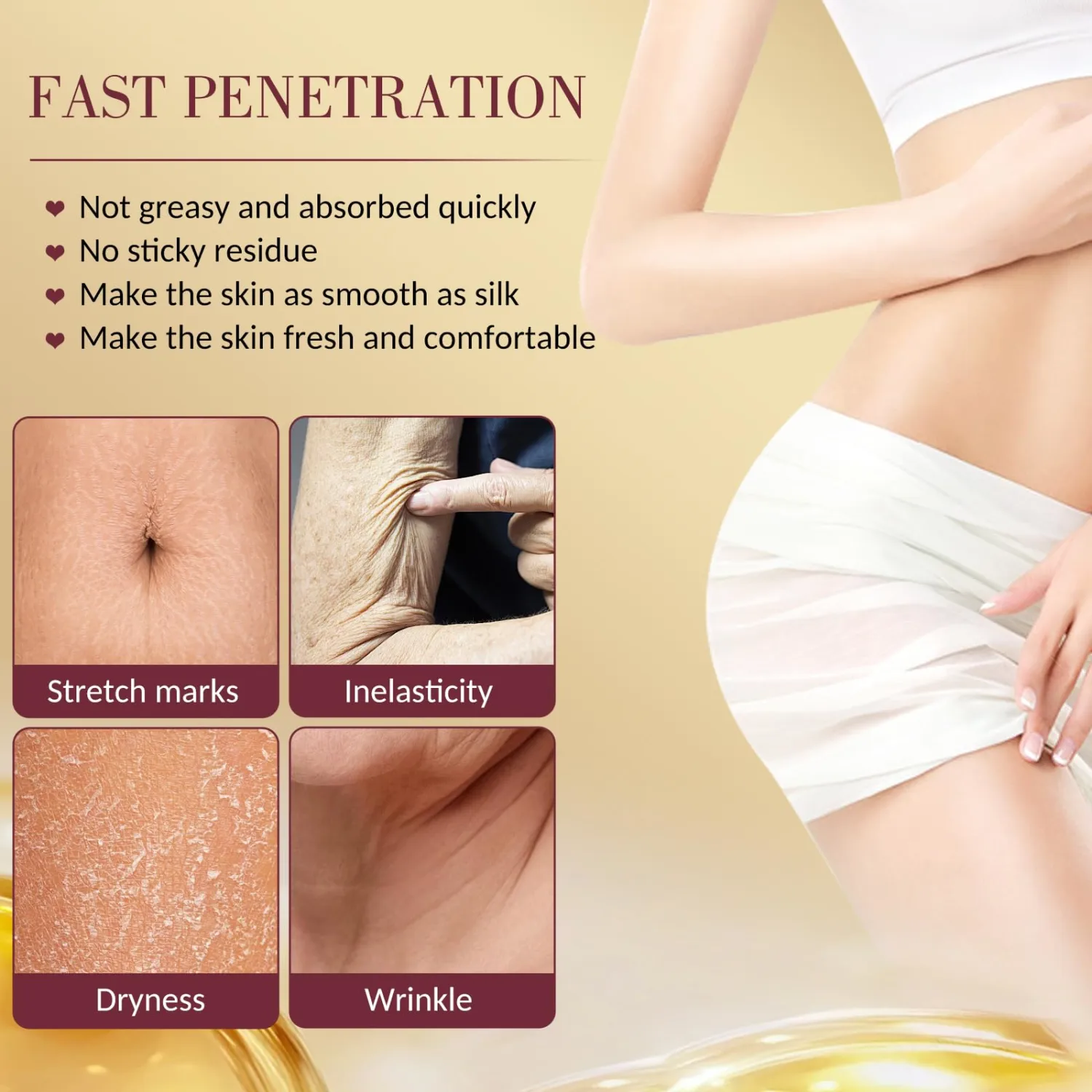 Firming Body Oil for Crepe Skin–Luxury Glow Remedy,After Shower Body Oil for Women,Tightening&Hydrating Treatment for Arms,Legs,Stomach&Body,Natural Firming Oil for Dry Skin,Non-Greasy