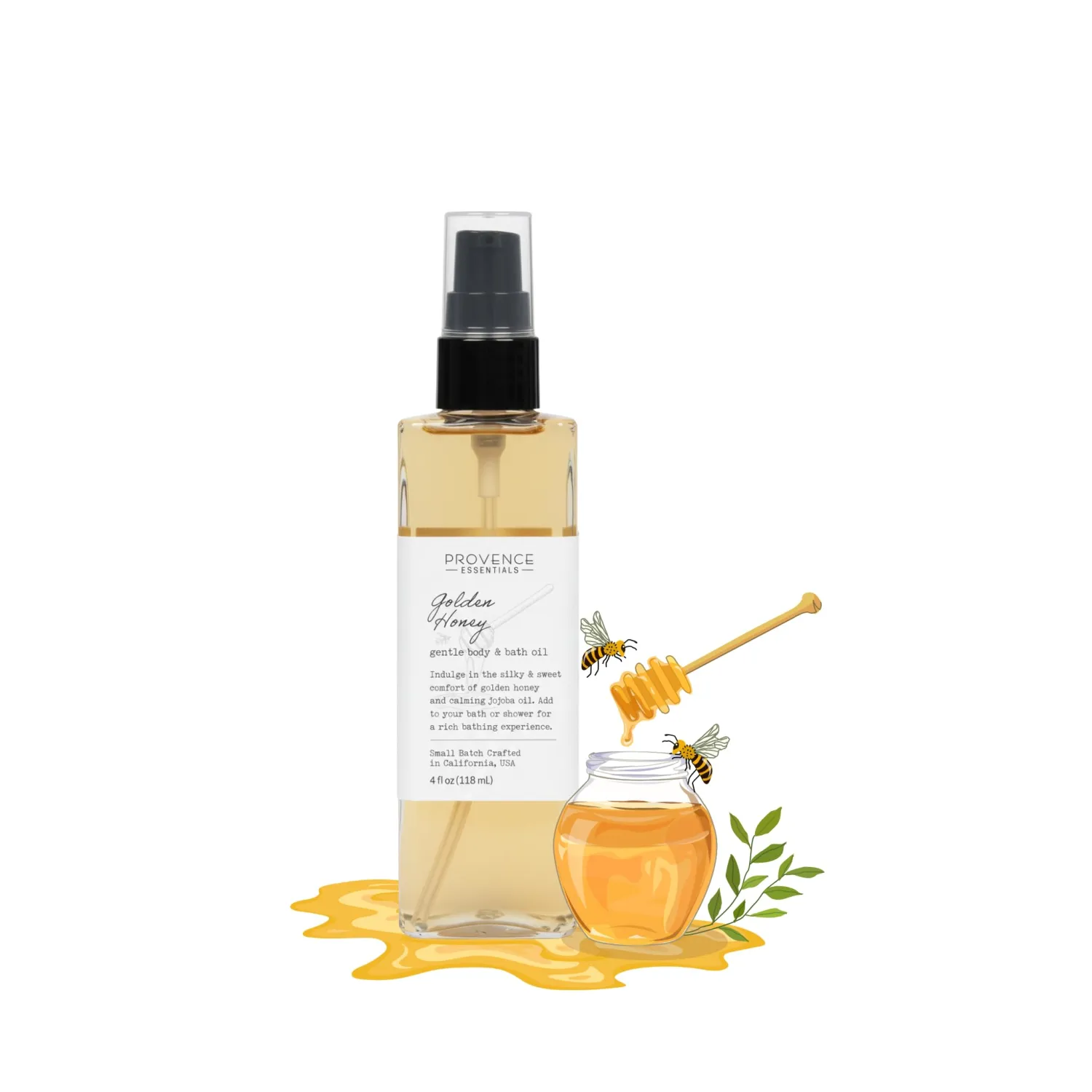 Golden Honey Body and Bath Oil, 4 fl oz – Moisturizing Body Oil with Jojoba and Honey, Natural Skin Hydration