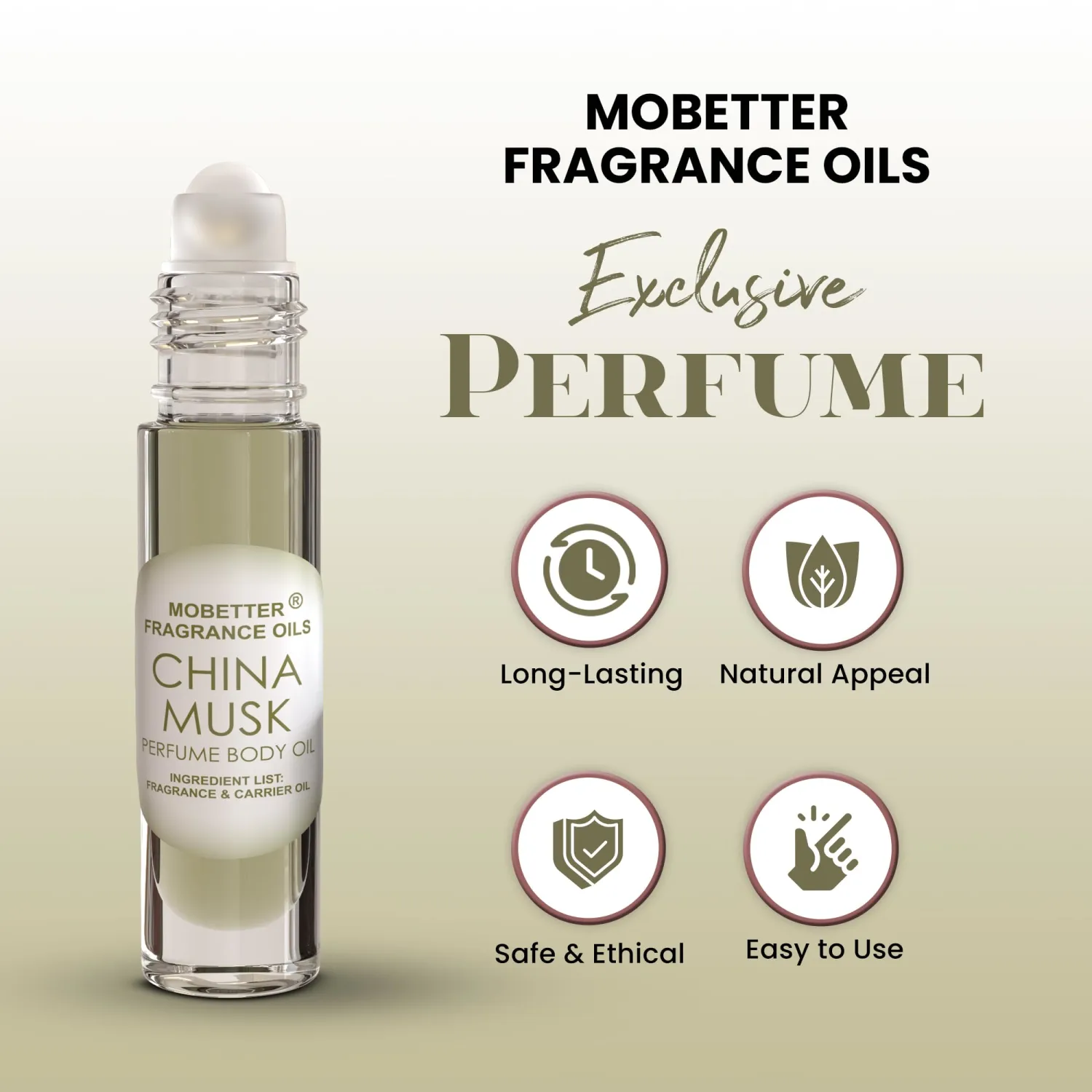 MOBETTER FRAGRANCE OILS China Musk Perfume Body Oil 0.33 Oz Roll On Glass Bottle