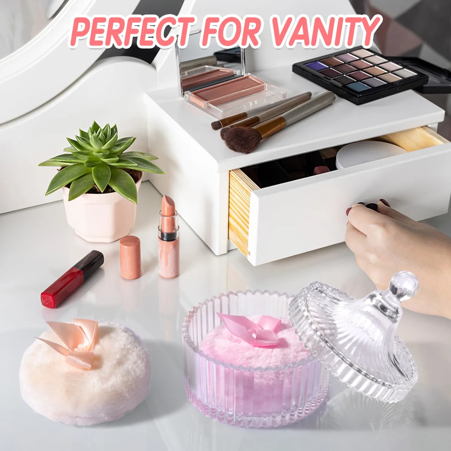 Body Powder Puff and Container, 2PCS 3.54" Powder Puff and 1PCS 5.3x3.9 Powder Container, Large Dusting Powder for Women Body Puff