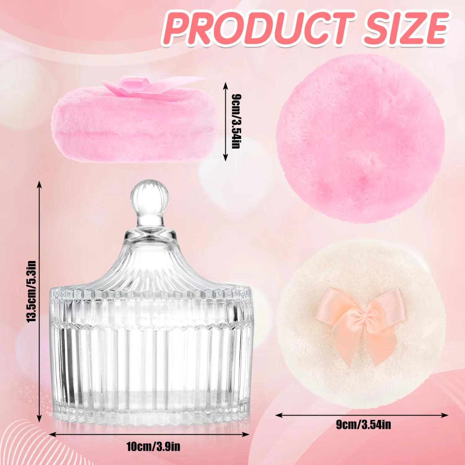 Body Powder Puff and Container, 2PCS 3.54" Powder Puff and 1PCS 5.3x3.9 Powder Container, Large Dusting Powder for Women Body Puff