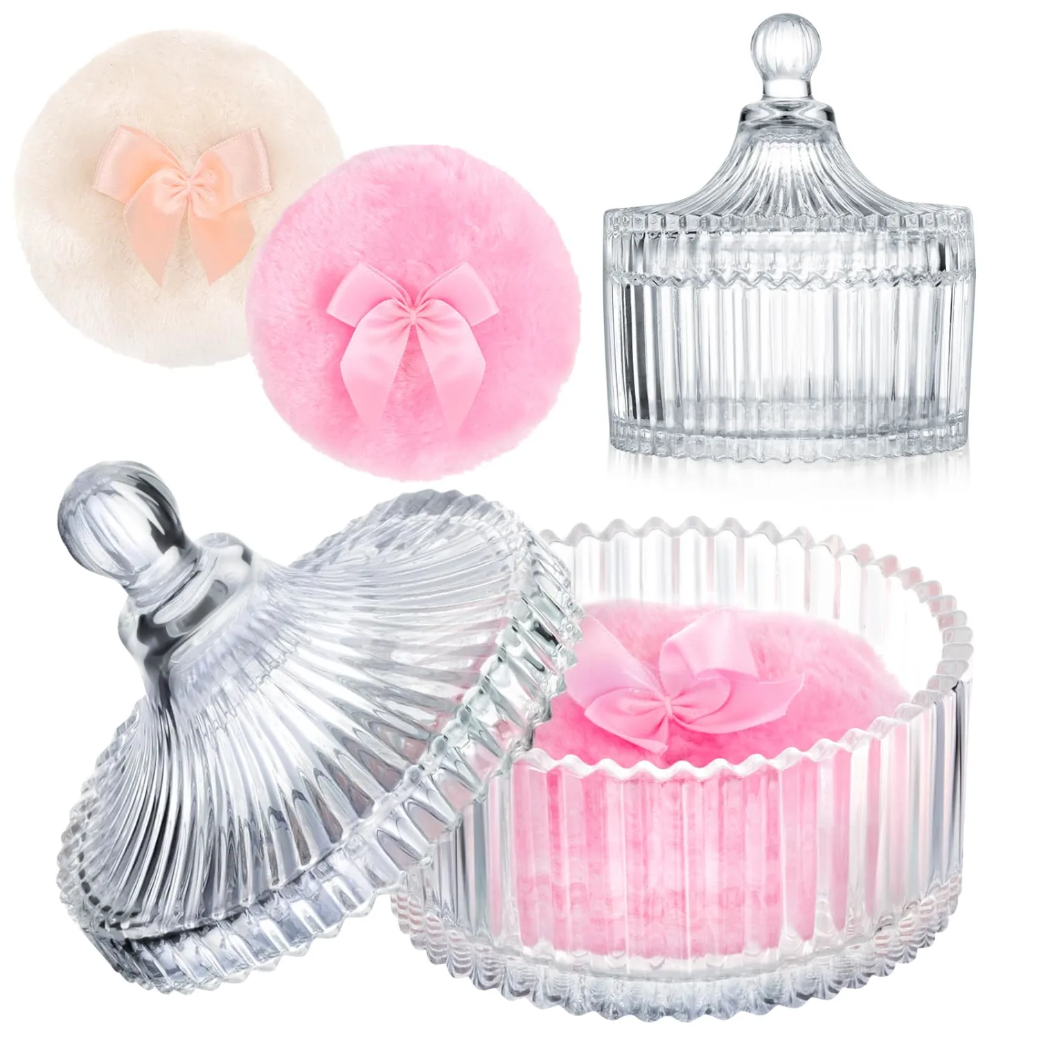 Body Powder Puff and Container, 2PCS 3.54" Powder Puff and 1PCS 5.3x3.9 Powder Container, Large Dusting Powder for Women Body Puff