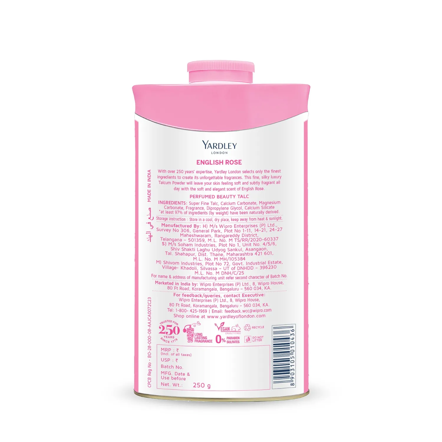 Yardley English Rose Perfumed Talc, 250 g
