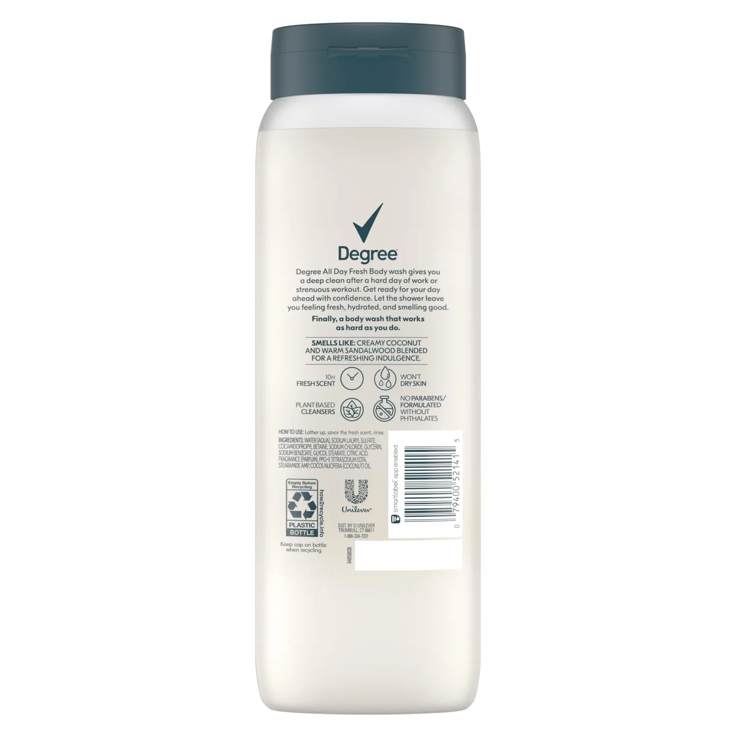Degree All Day Fresh Body Wash Fresh Coconut Deep Cleansing 20 oz