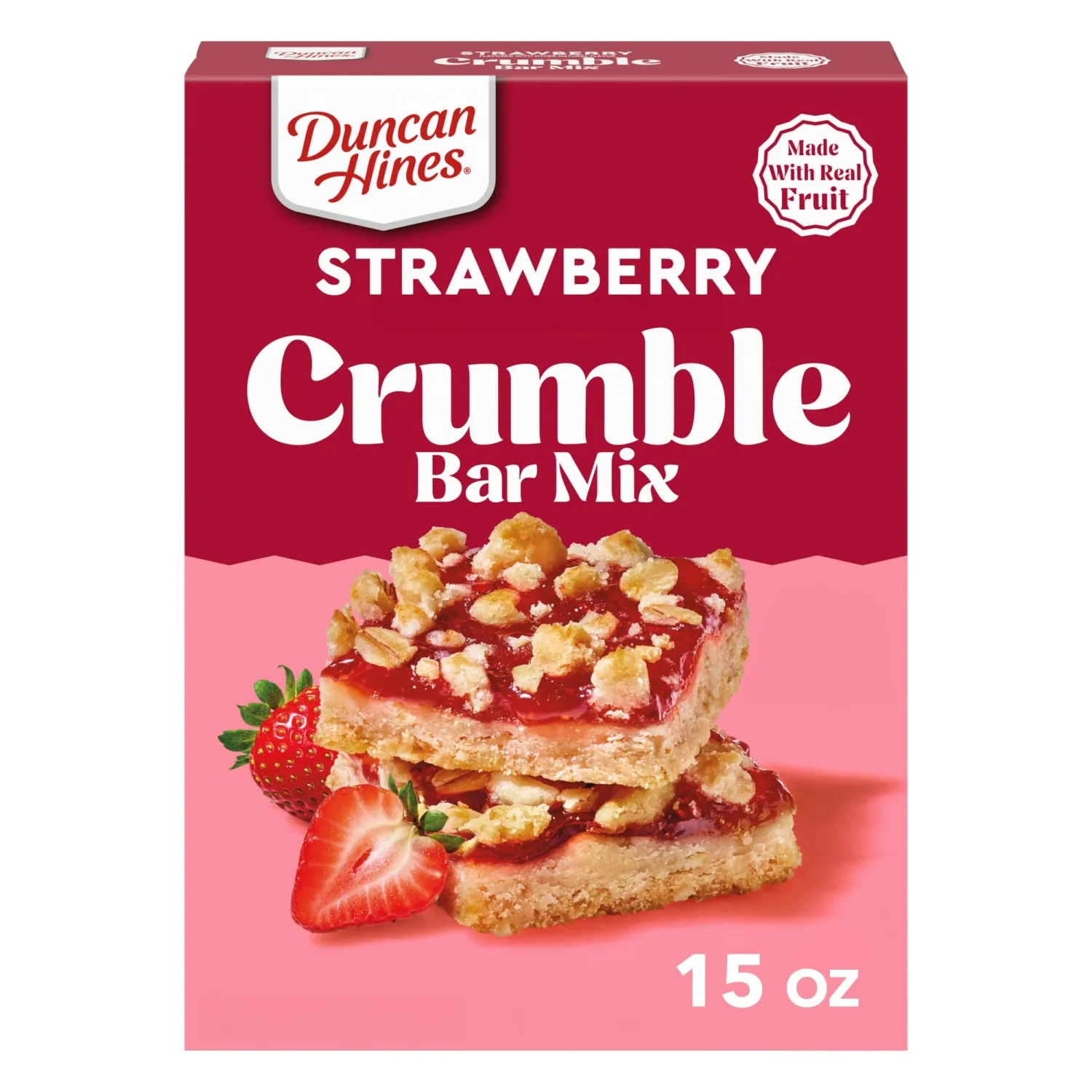 Duncan Hines Strawberry Flavored Crumble Bar Mix, Breakfast Bar Made With Real Fruit, 15.21 oz.
