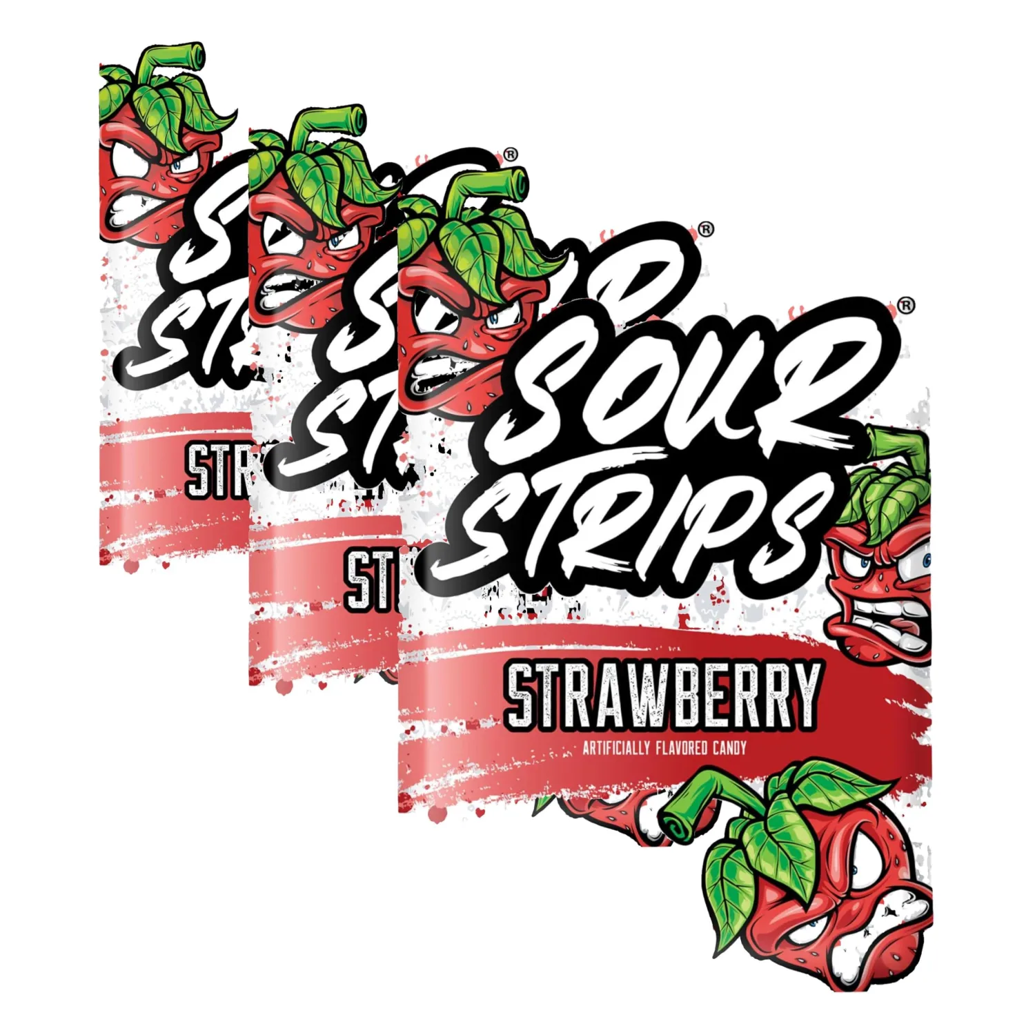 SOUR STRIPS Strawberry Flavored Chewy Candy Bag, 3.4 oz (Pack of 3)