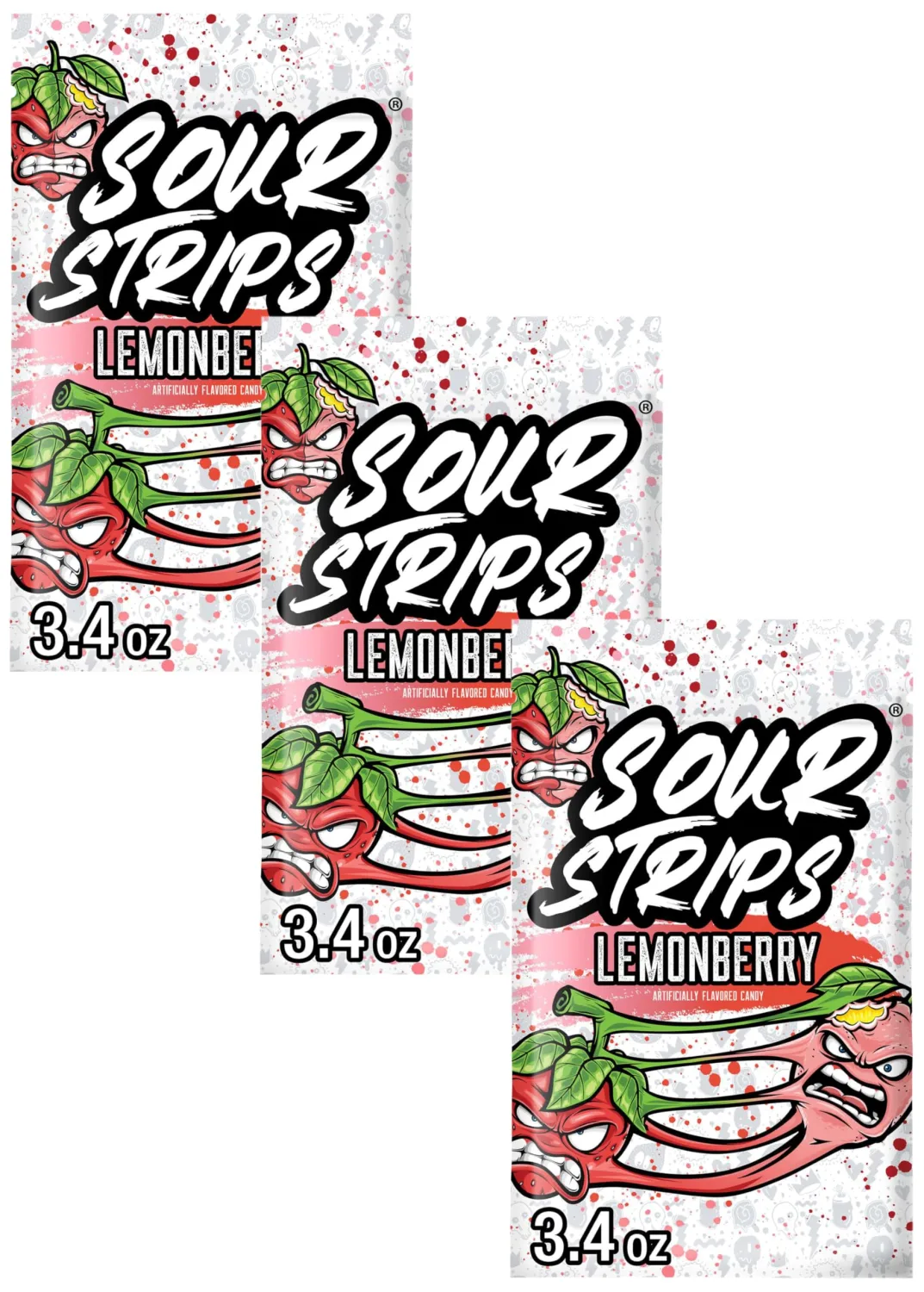 SOUR STRIPS DUOS Lemonberry Flavored Peg Bag, 3.4 oz. (Pack of 3)
