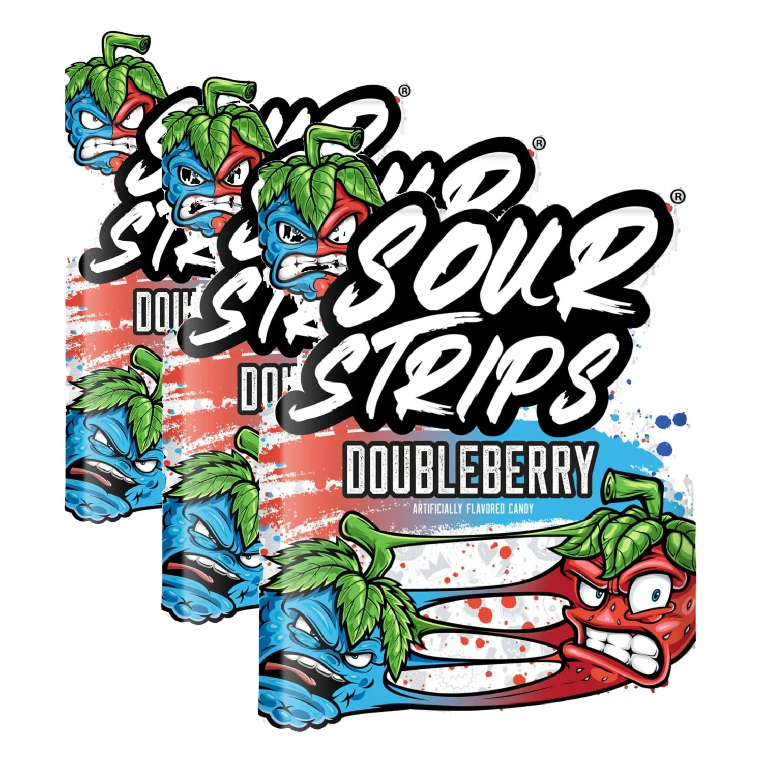SOUR STRIPS DUOS Doubleberry Flavored Peg Bag, 3.4 oz. (Pack of 3)