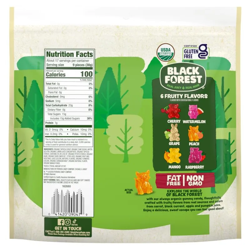 Black Forest Organic Gummy Forest Friends Candy, Made with Real Fruit Juice, Colors and Flavors from Natural Sources, Gluten Free and Fat Free, 18oz Resealable Bag