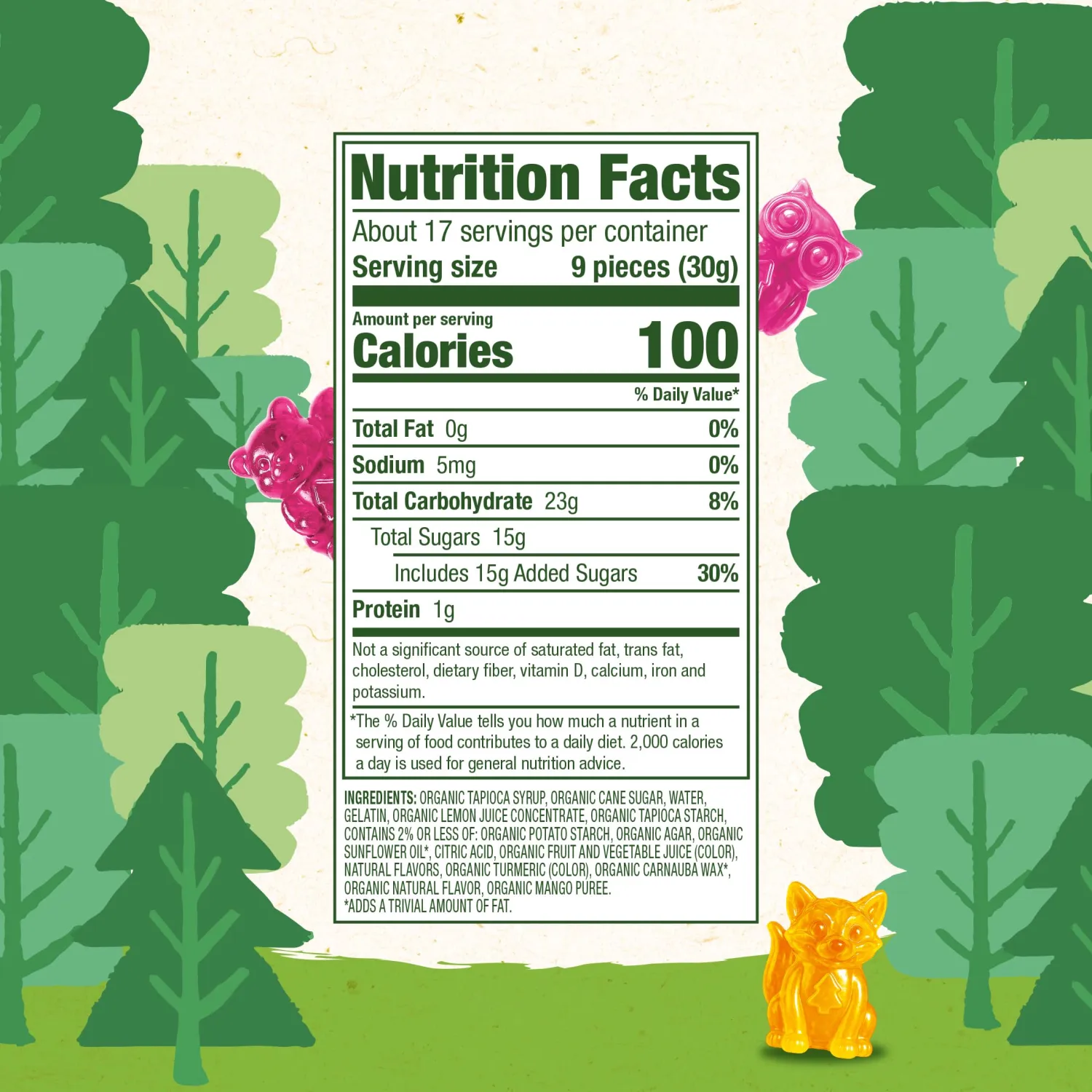 Black Forest Organic Gummy Forest Friends Candy, Made with Real Fruit Juice, Colors and Flavors from Natural Sources, Gluten Free and Fat Free, 18oz Resealable Bag