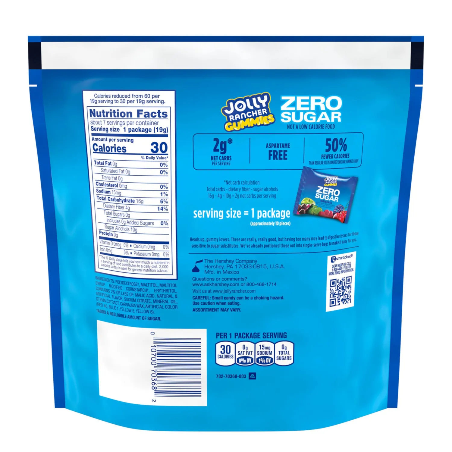 JOLLY RANCHER Gummies Zero Sugar Assorted Fruit Flavored Candy Bag, 4.9 oz (7 Pouches) (Pack of 4)
