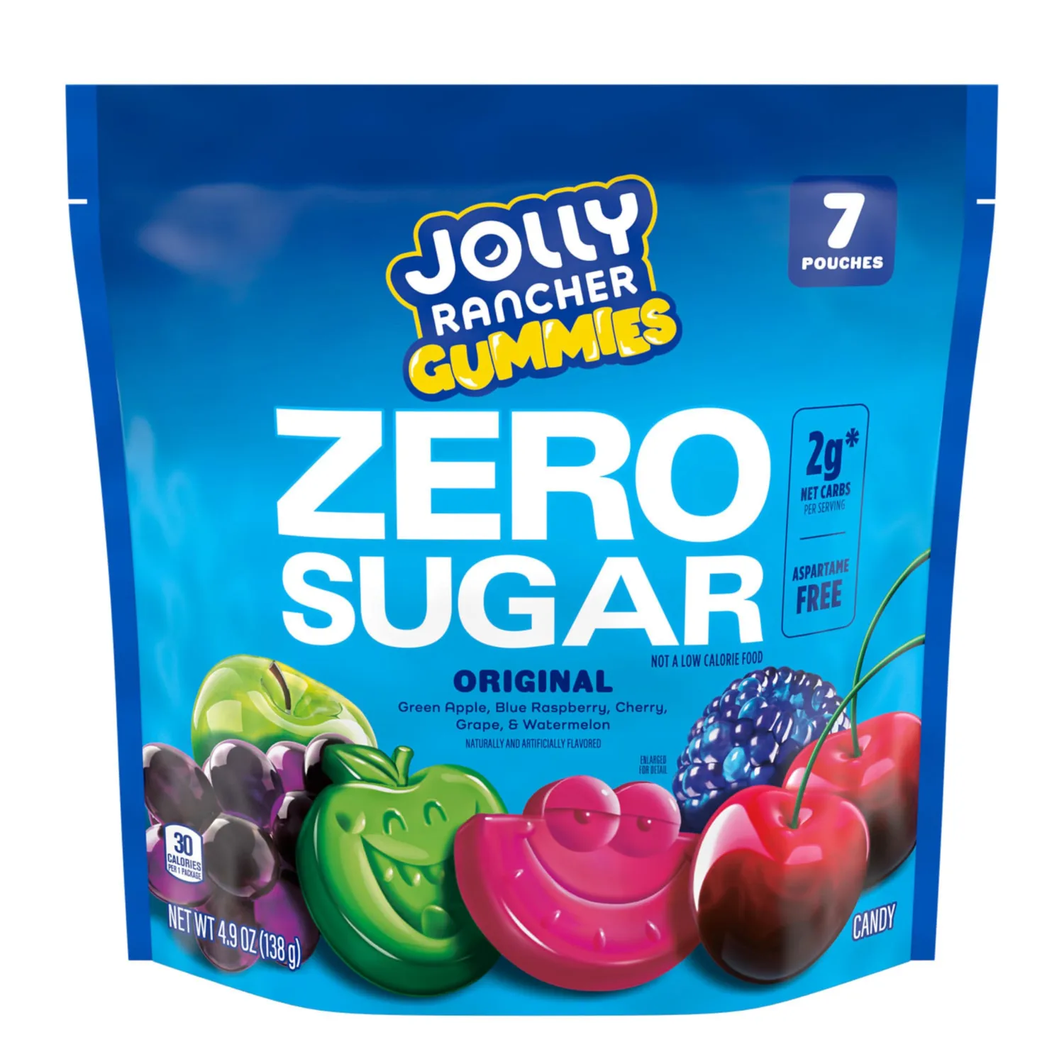 JOLLY RANCHER Gummies Zero Sugar Assorted Fruit Flavored Candy Bag, 4.9 oz (7 Pouches) (Pack of 4)